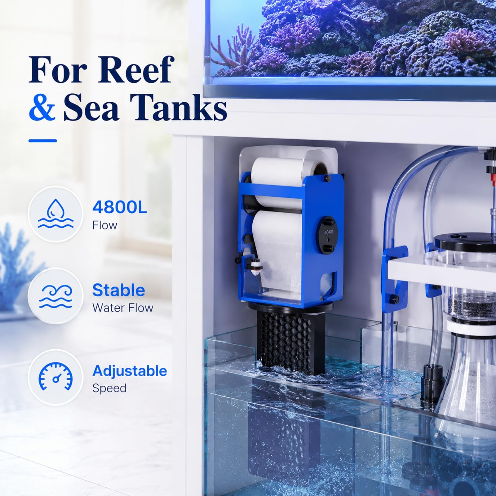 Genérico Filtro de Tambor Automático, Filtración Inteligente con Rollo de Vellón for Acuario, Sensor de Nivel de Líquido y Velocidad Ajustable for Tanque Marino