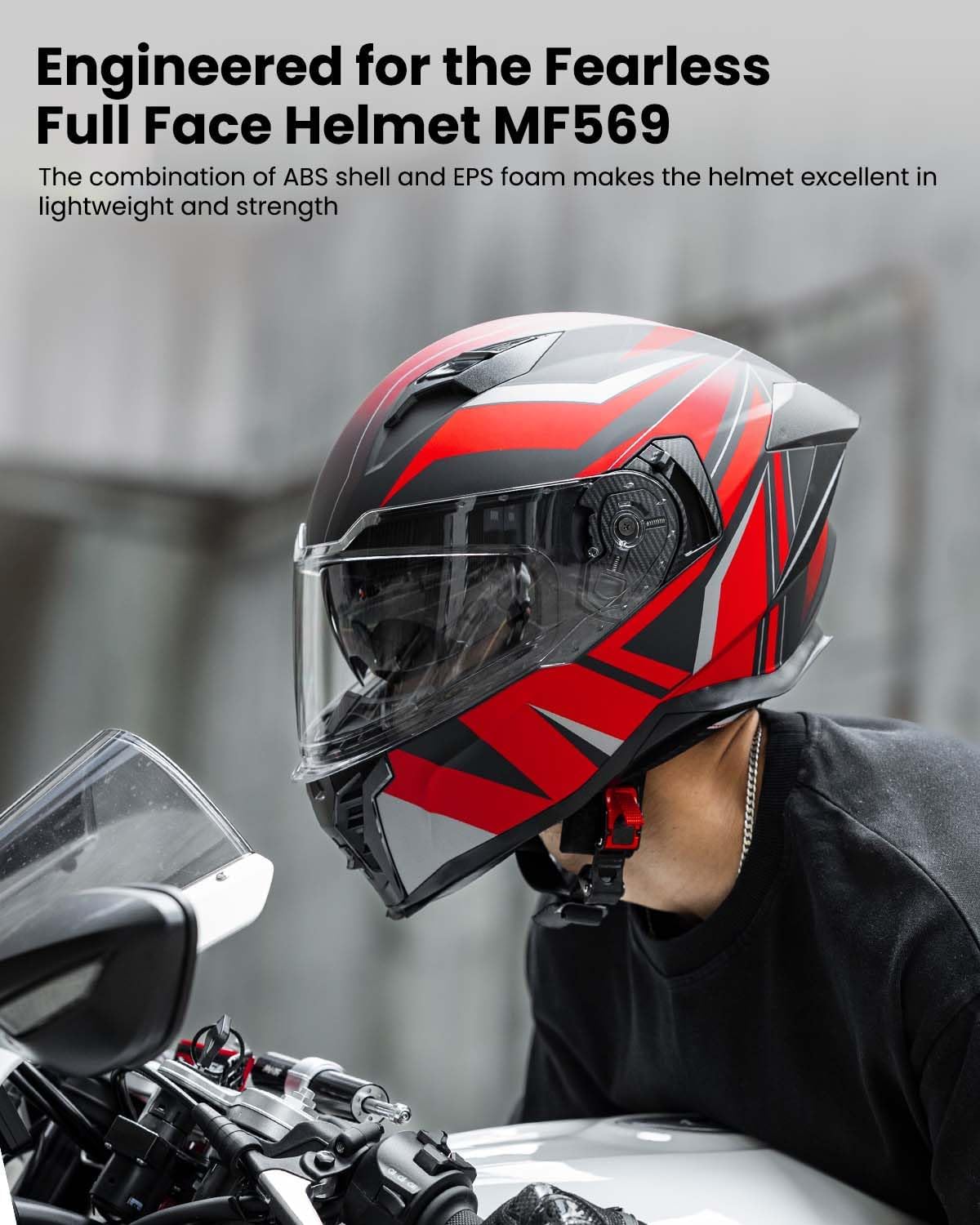 Motorcycle Helmet Full Face with Dual Visor Motorbike Street Bike Racing DOT for Adults Men Women Model MF569 (Black Red, XL) - Image 2