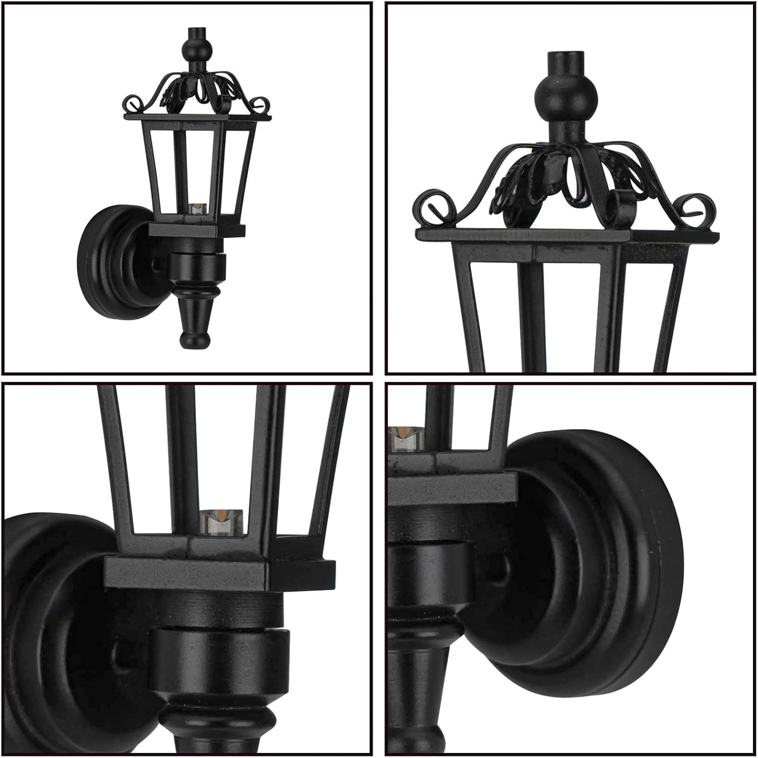Waldosia 2-Pack 1:12 Scale Dollhouse Miniature LED Coach Wall Lamps, Flickering Black Nickel Lantern Lights for Dollhouse Lighting, Booknooks & Dioramas