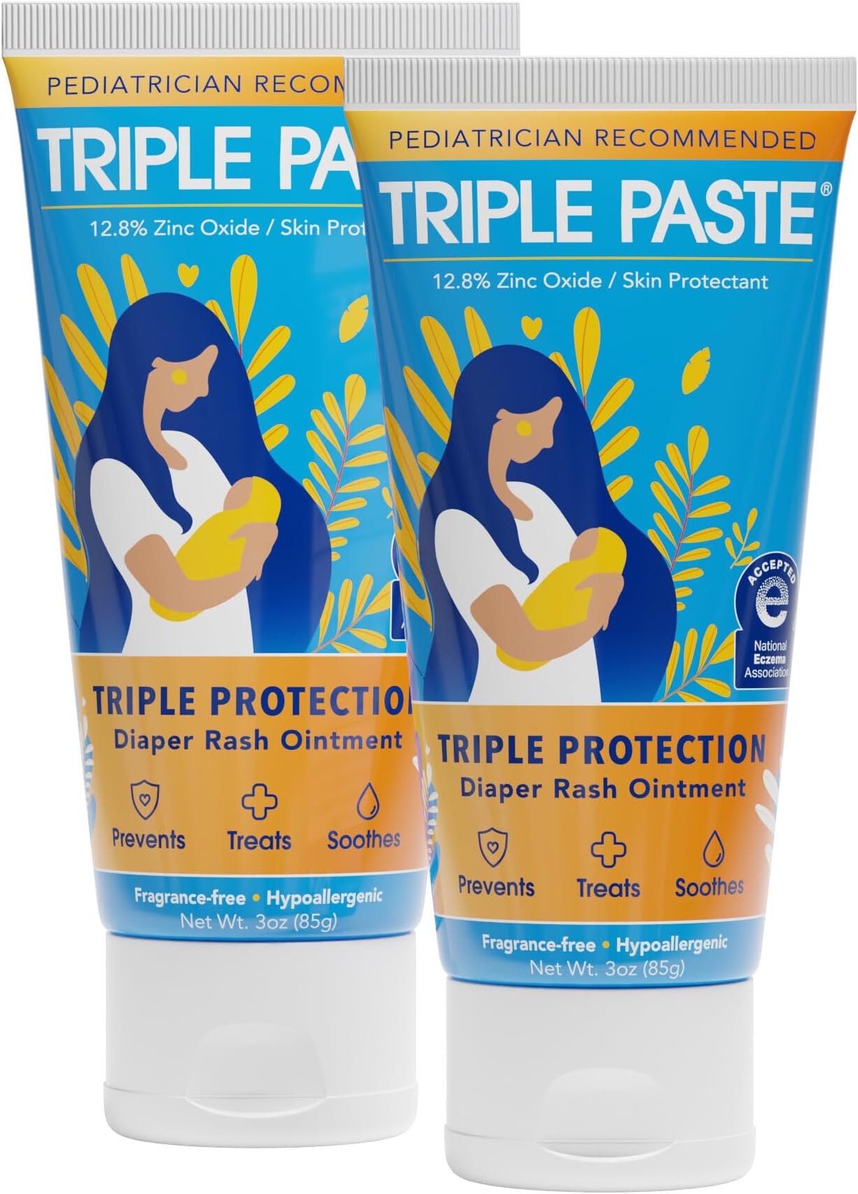 Diaper Rash Cream for Baby, 3 Oz (Pack of 2), Zinc Oxide Ointment Treats, Soothes & Prevents Diaper Rash, Pediatrician-Recommended & Hypoallergenic, Baby Essentials for Daily & Overnight