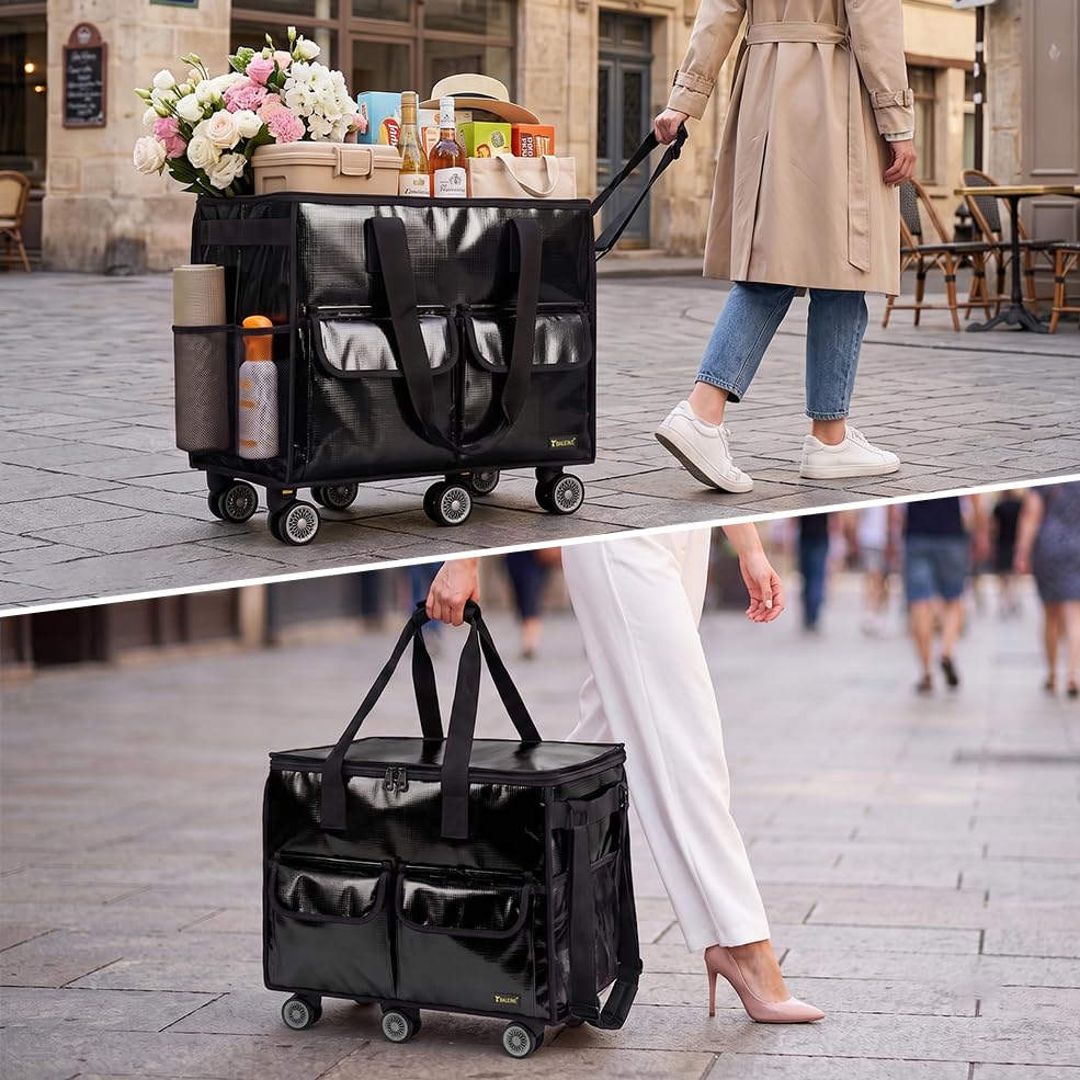 Image of BALEINE Reusable Grocery Bag on Wheels, Foldable Rolling Tote Bag