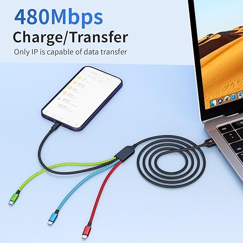 Miniatura 6 de Travel Essentials - Cable de carga múltiple 2 unidades de 5 pies, accesorios de automóvil, cables de carga 4 en 1, cable USB, cargador de teléfono
