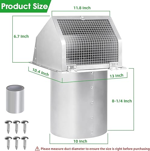 Miniatura 2 de Ventilación de Pared con Capucha de 10 Pulgadas con Rejilla y Amortiguador, Cubierta de Ventilación de Escape de Pared Exterior para Campana