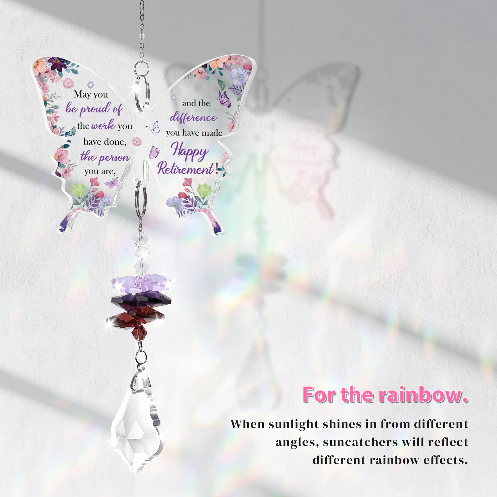 Funnli Retirement Gift for Woman Purple Crystal Window Hangings Decor, 2026 Retired Gifts, Retirement Gifts for Women Friends Coworkers Nurse Boss Employee Butterfly Acrylic Plaque