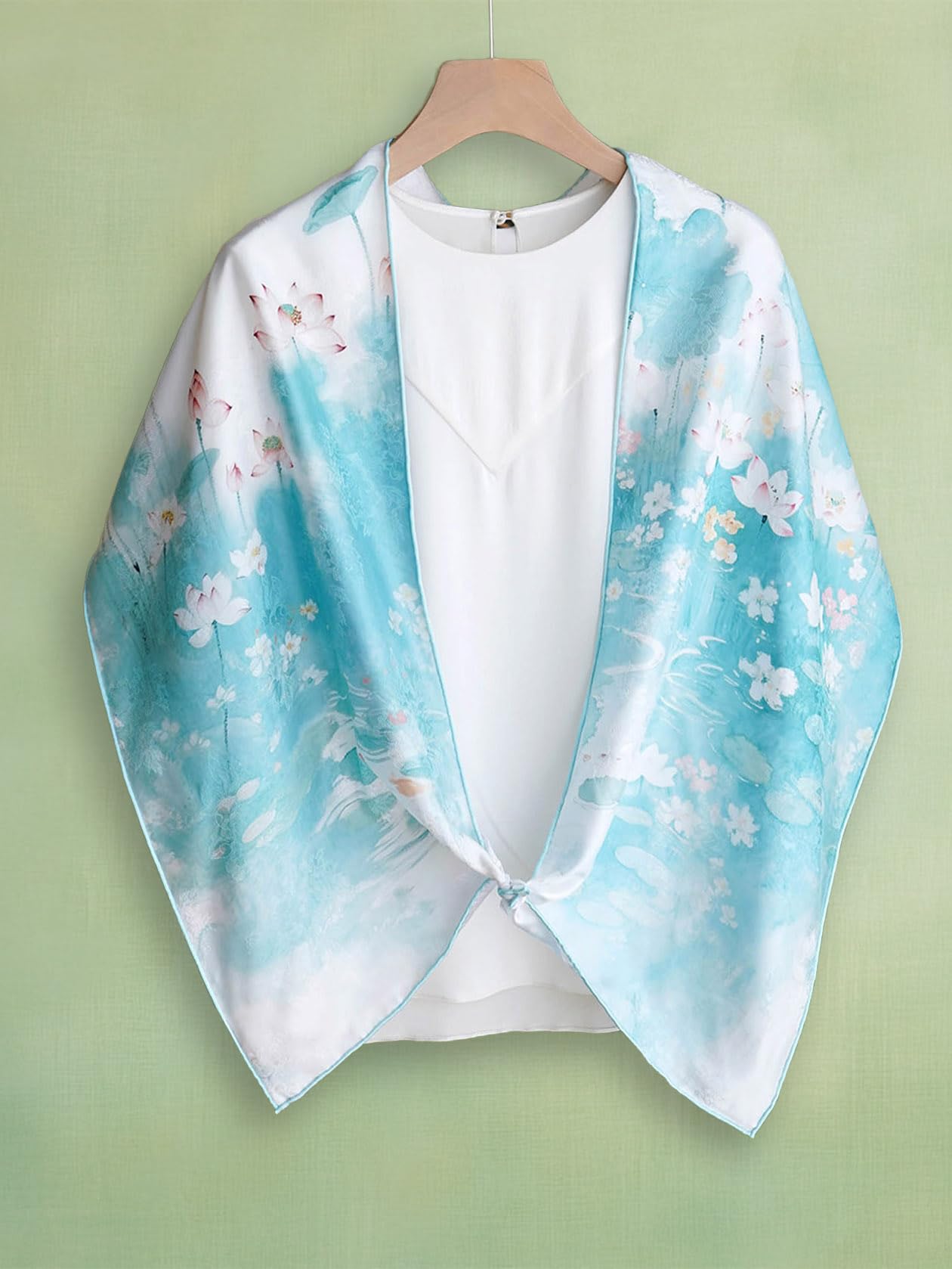 HangErFeng Sciarpa di seta Peonia Jacquard Lotus Stagno Stampa Scialle Reversibile 1666
