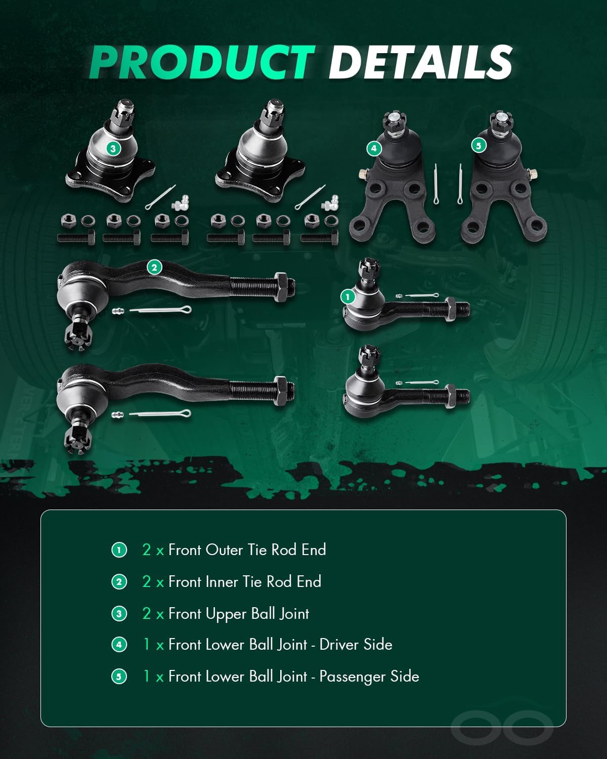 SCITOO 8pcs Front Suspension Kit Inner Outer Tie Rod End fit 1997-2004 for Mitsubishi Montero Sport 1992-2000 for Mitsubishi Montero Upper Lower Ball Joint