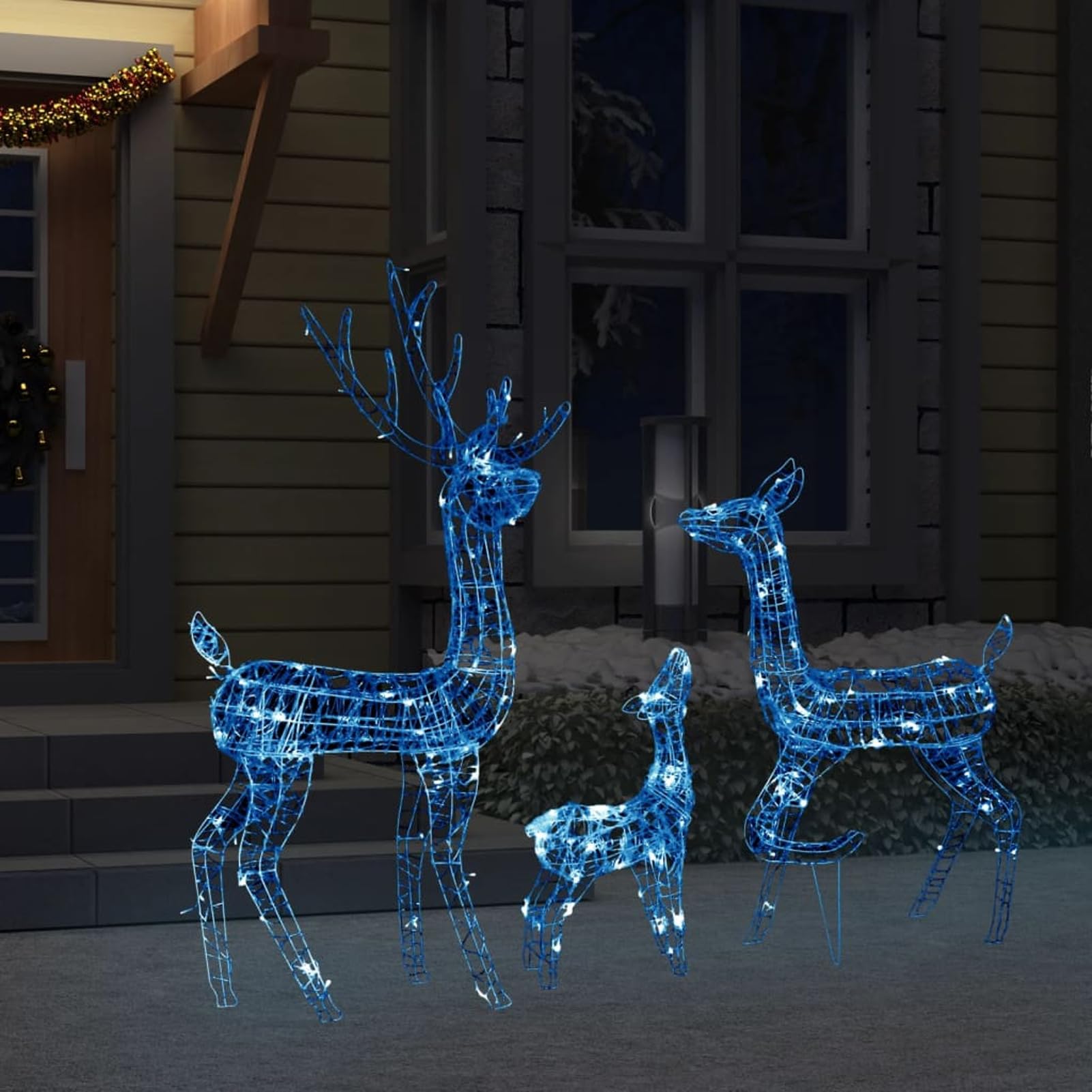 Festnight Rentier Familie Beleuchtet Aussen,LED-Rentier-Familie Weihnachtsfiguren Beleuchtet Aussen,Beleuchtetes Weihnachts Rentier 300 LEDs Blau,Weihnachtsdeko Aussen,Rentier Weihnachtsdekoration