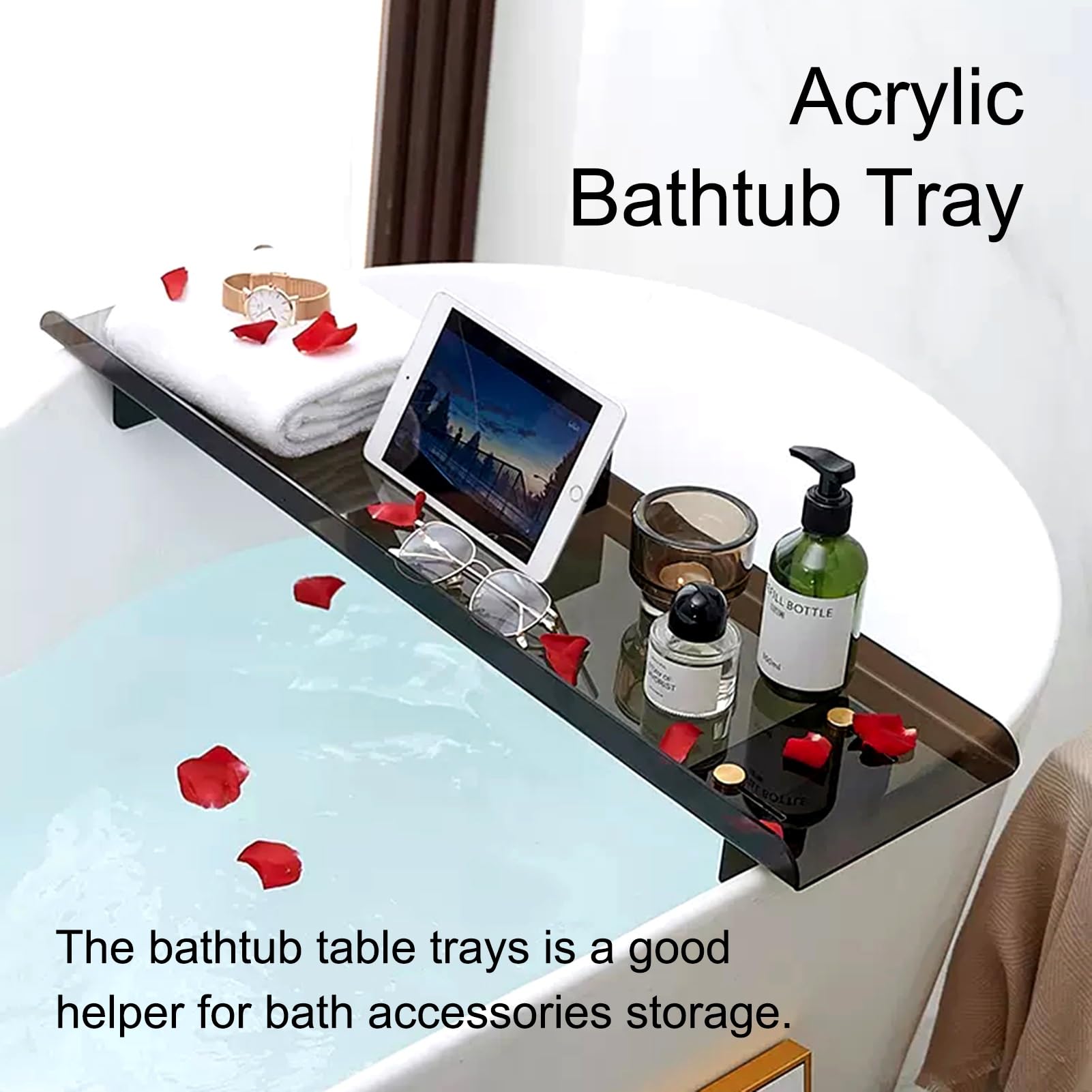 Bandejas para bañera, (es:Bandeja de baño Extensible para bañera, Bandeja de acrílico Transparente para bañera, Estante Transversal con barandilla de 3 cm de Alto, Soportes de Lujo para ba