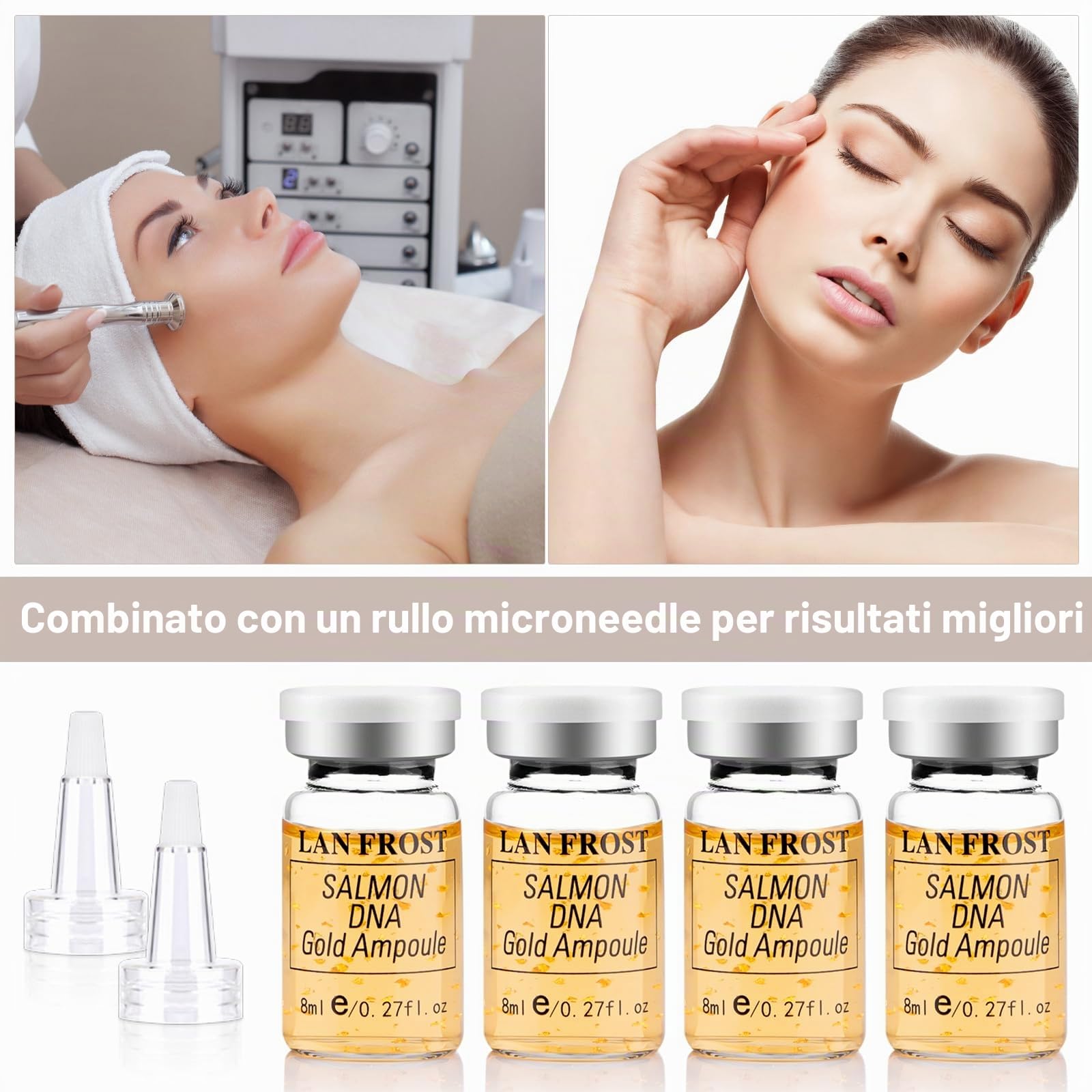 BB Facial Glow Starter Kit Siero all'acido ialuronico Essence per la cura della pelle | 8 ml, 12 pezzi, da utilizzare con balsamo per la pelle Microneedle (oro)