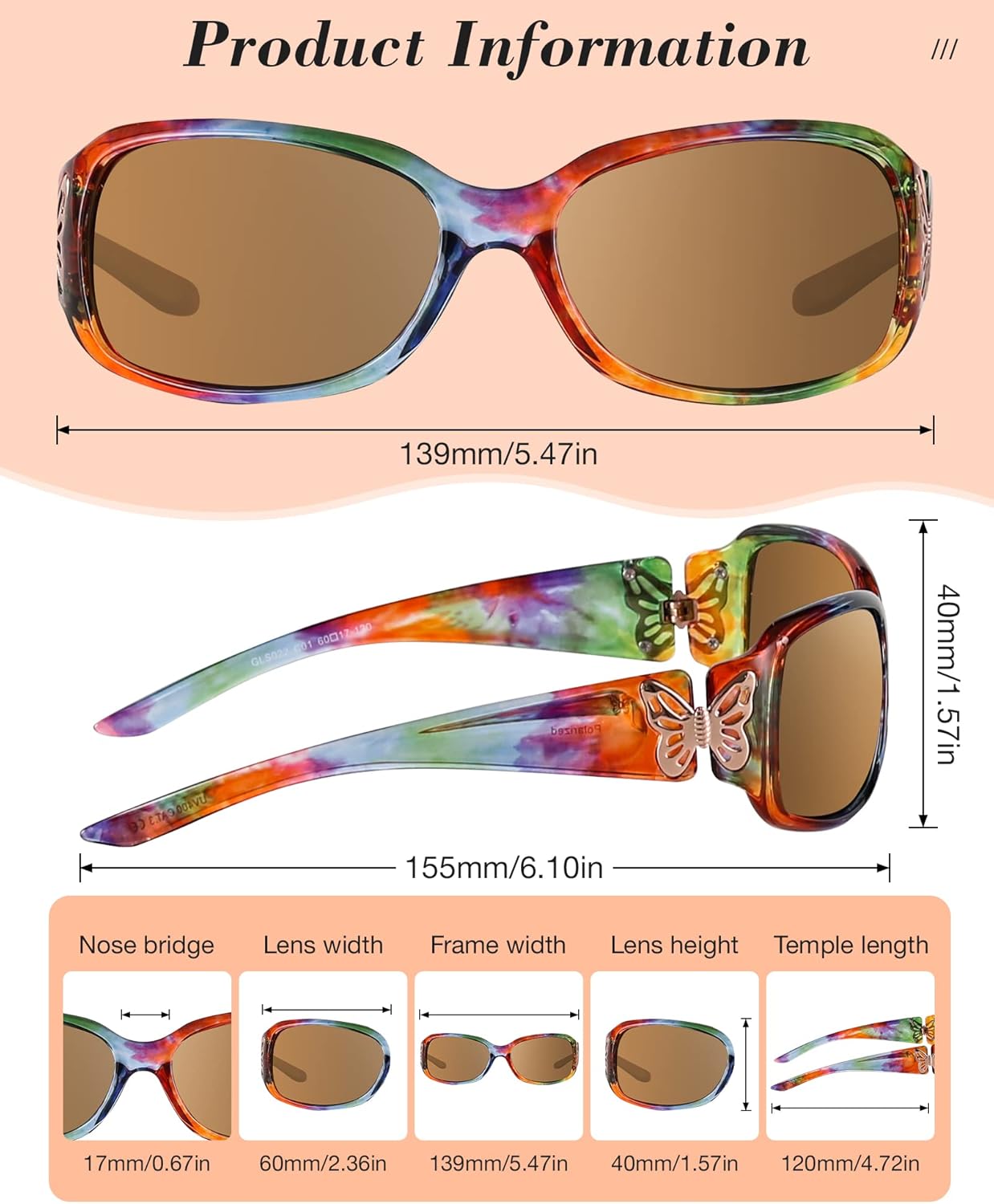 LVIOE Polarized Sunglasses for Women, Fashion Butterfly Decoration Driving Fishing-99.99% UV Protection - Image 4