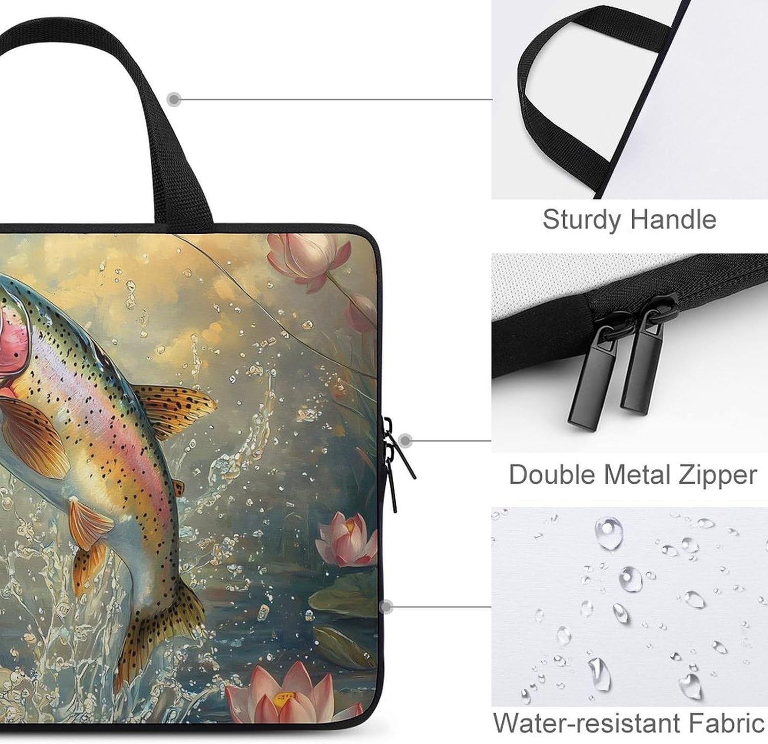 Fish Poster Rainbow Trout Laptop Bag Lightweight Computer Bag Carrying Case for Work Business