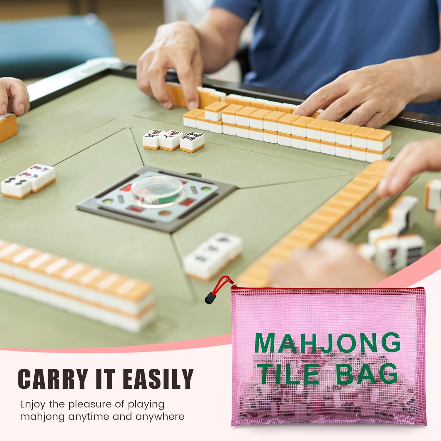 2Pack Mahjong Tile Bag, Case for American Mah jong Set, Mahjong Gifts Accessories, Card Holder Bouch, Pink (Case Only)