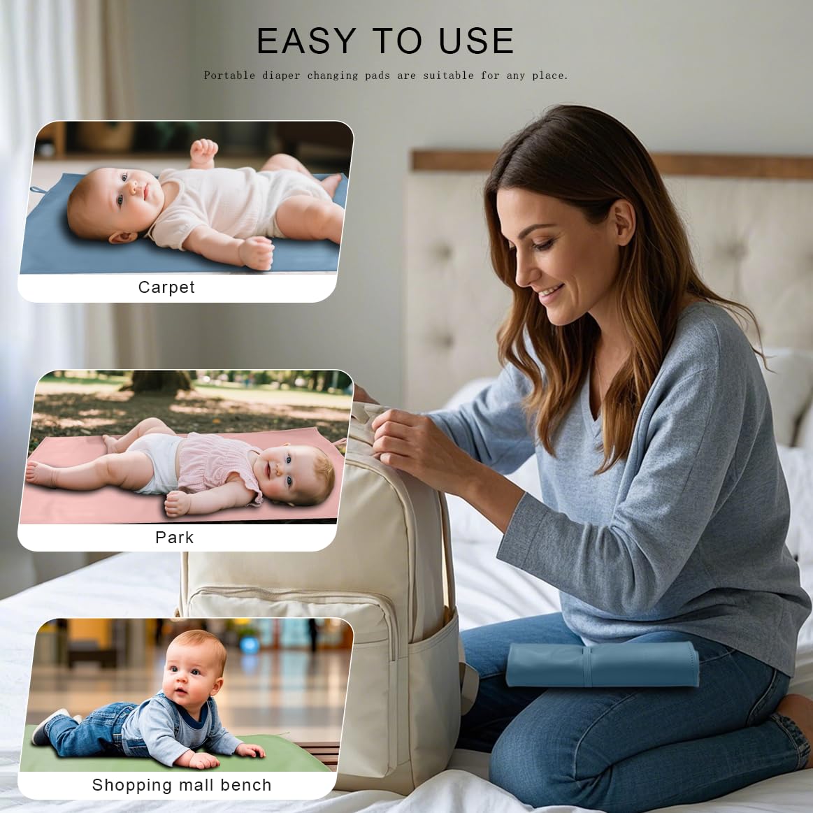 2 Pack Diaper Changing Pad for Baby, Portable Baby Changing Mat for Travel or Home, Foldable Mat Fits Perfectly in Diaper Bag (67-16)