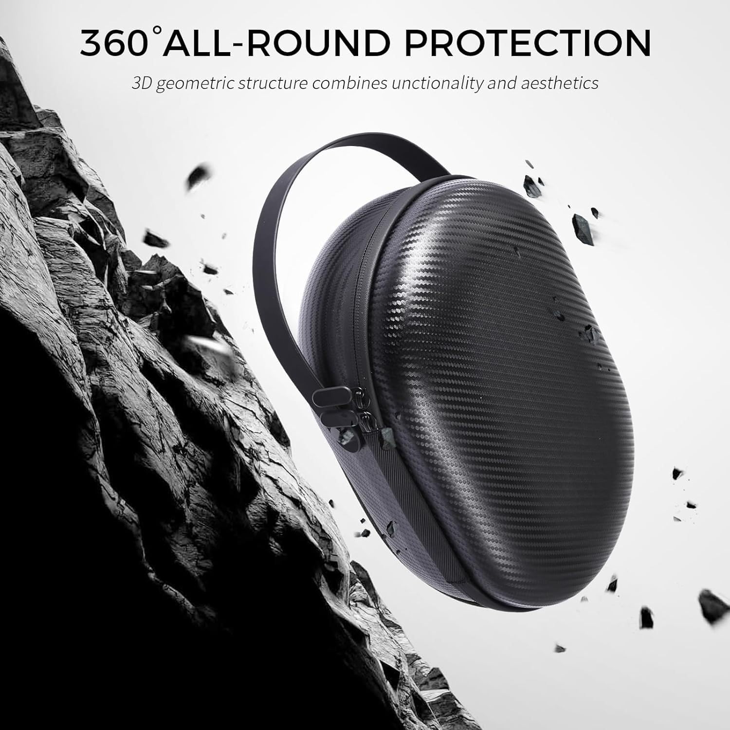 LANSKLBD Funda de transporte rígida de EVA con patrón de fibra de carbono para Apple Vision Pro con espacio de almacenamiento personalizado, impermeable y ligera, bolsa de viaje portátil negra con