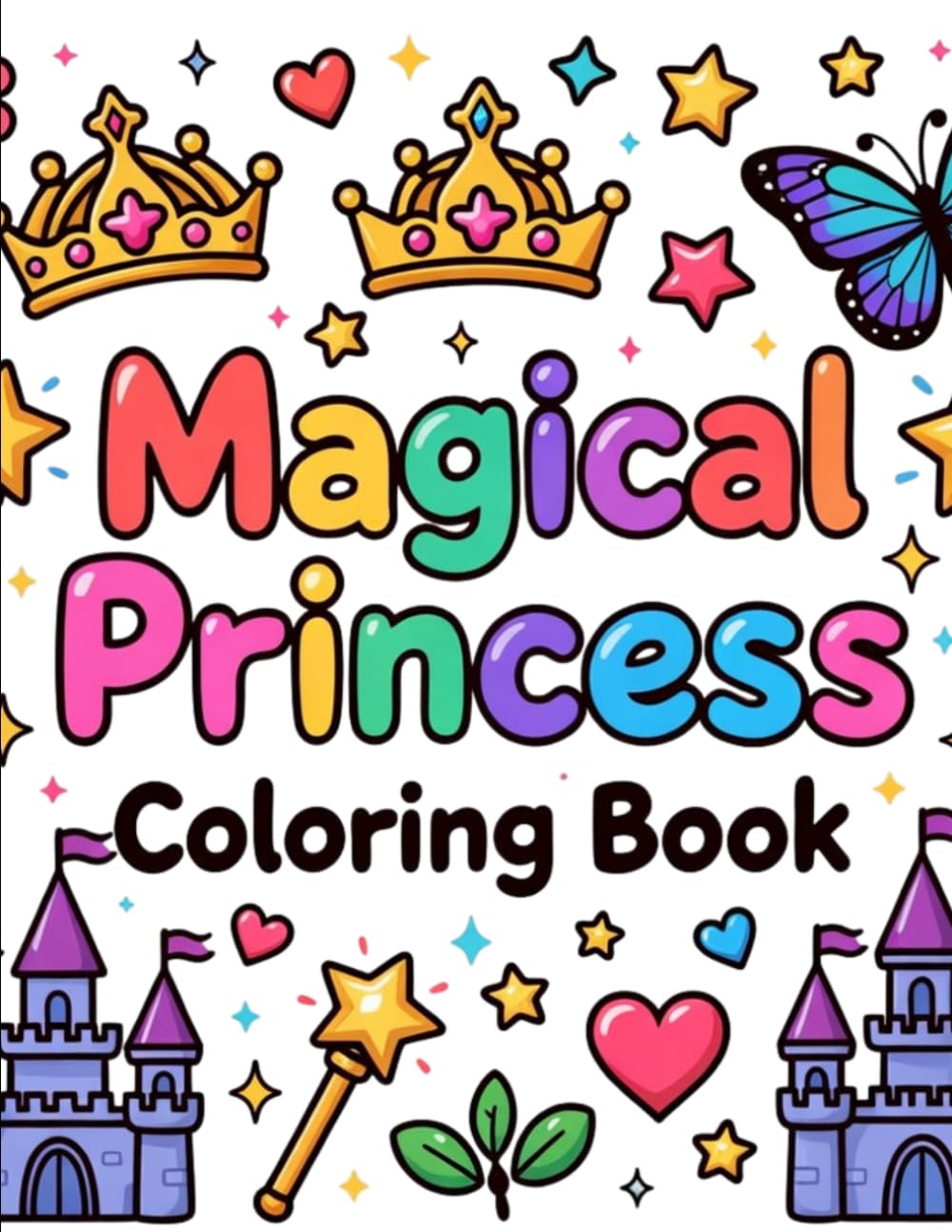 Magical Princess Coloring Book: Cute Fairy Tale Coloring Pages for Kids Ages 4–8 | Castles, Crowns, Flowers, and Fun Creative Activities