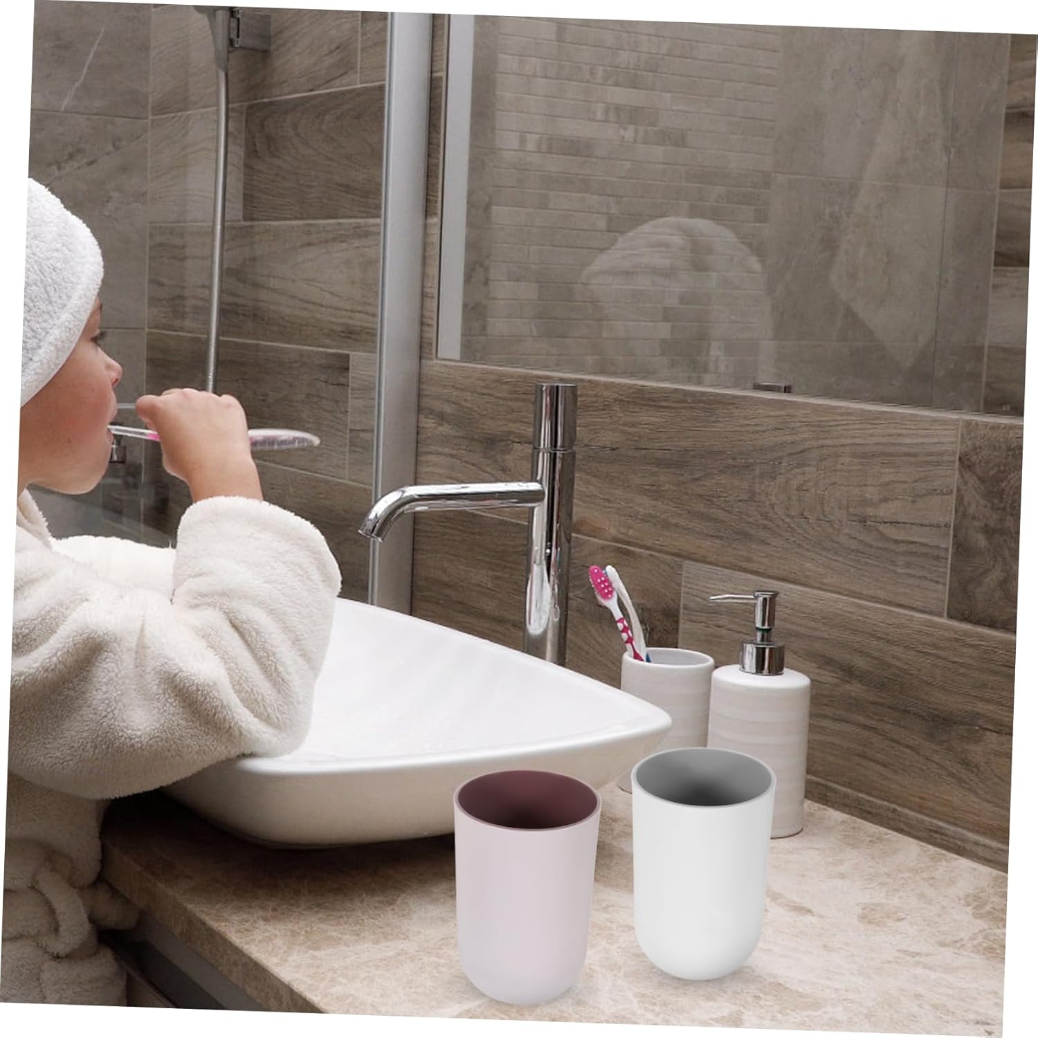 PRETYZOOM 10pcs Reusable Bathroom Mouthwash Cups Dual Toothbrush Holders for Home Use Grey Stylish Storage for Toothbrushes and Rinsing