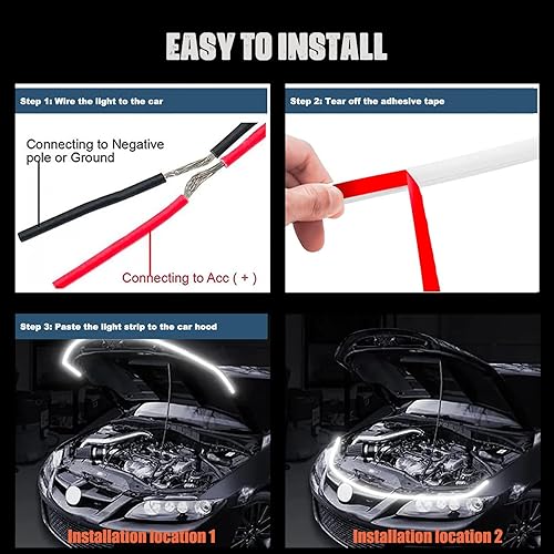 Miniatura 6 de Tira de luces LED para capó de automóvil, luz exterior flexible diurna, faros delanteros LED dinámicos impermeables para automóvil, camión, SUV