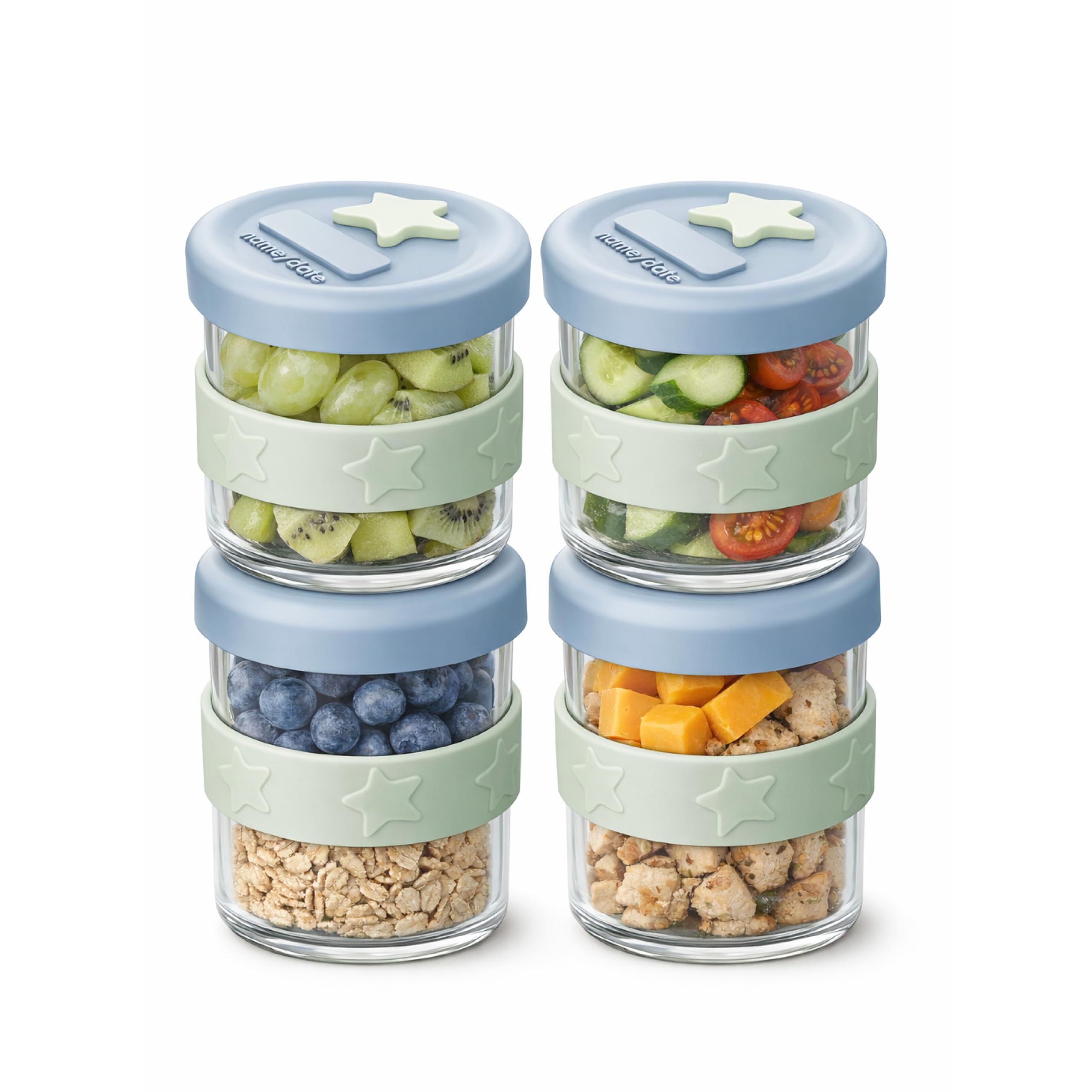 Cherub Baby 4x 180ml Glass Storage Containers with Food Grade Silicone Lids, Thermal Shock Resistant, Baby Weaning Food Pots & Overnight Oats Jars, Airtight Lids, Microwavable, Freezer & Oven Safe