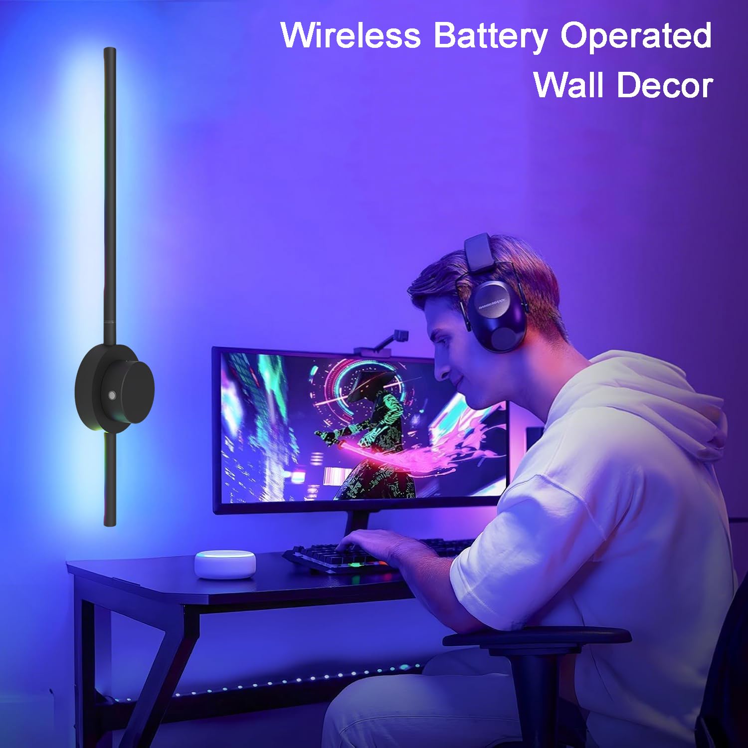 2 Stück Akku Wandleuchte 16 Farben RGB Dimmbar Wandlampe USB-C Wiederaufladbar 5000mAh Abnehmbare Batterie 70CM Nachttischlampe mit Fernbedienung Touch Control Wandlicht für Schlafzimmer Wohnzimmer