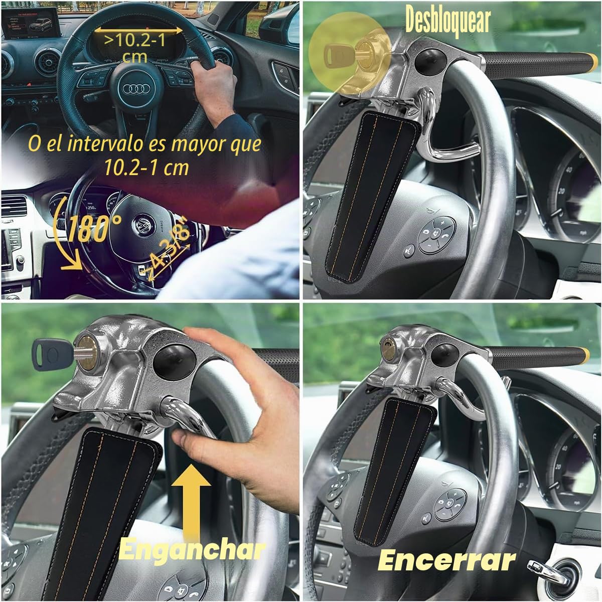 Bloqueo Del Volante Del Automóvil, Dispositivos De Bloqueo Antirrobo Con Martillo De Seguridad, Ajuste Universal Para Automóviles, Bloqueo Del Volante Del Automóvil Con 3 Llaves De Seguridad Antirrobo