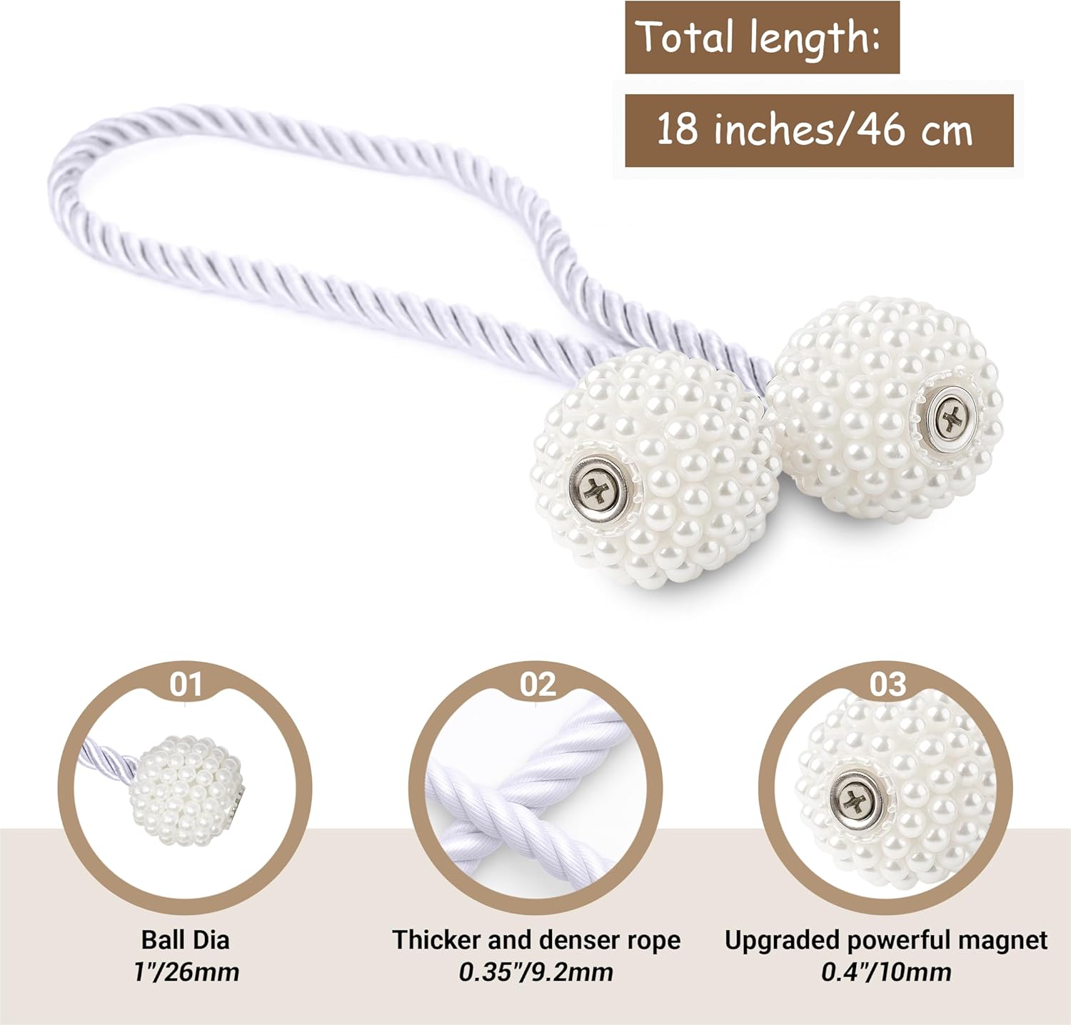Hion Magnetic Curtain Tiebacks White 2pcs, Curtain Holdbacks Hooks Holders image 2