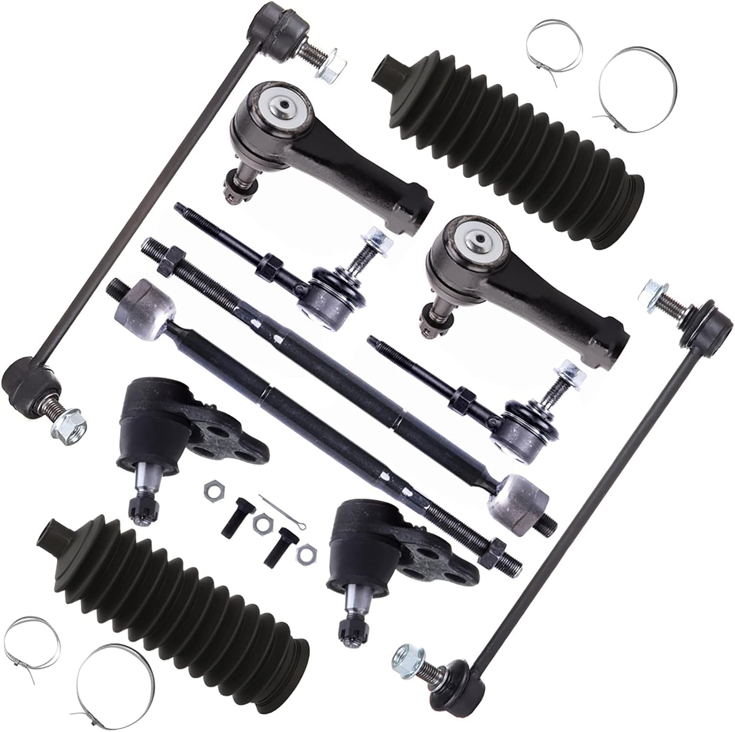 SCITOO 12pcs Suspension Kit Inner Outer Tie Rod End Sway Bar Link Lower Ball Joint Steering Rack Boot Fit 2005-2007 For Chevrolet Equinox 2006 For Pontiac Torrent 2002-2007 For Saturn Vue