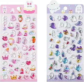 立体シール ぷくぷくシール 2枚セット かわいい キラキラ 貼り付け可能 デコシール DIY用 手芸用品 日記帳用 携帯電話飾り用 (ピンク+パープル)