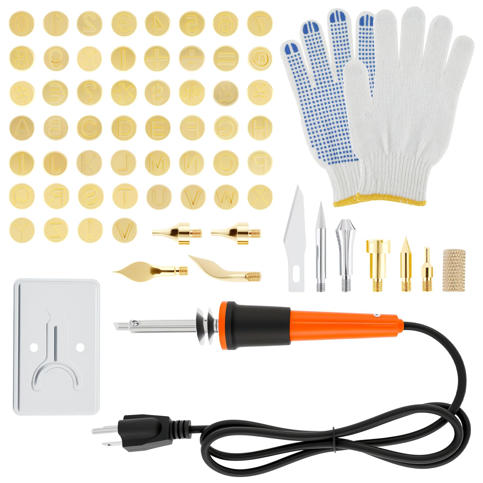 ZJRDYYK Electric Hot Knife Cutting Tool for Plastic, Wood Burning Kit with Letter Stamps, Wood Burning Letters and Numbers Kit, 26 Letters Copper Mold DIY Wood Burning Carving Set