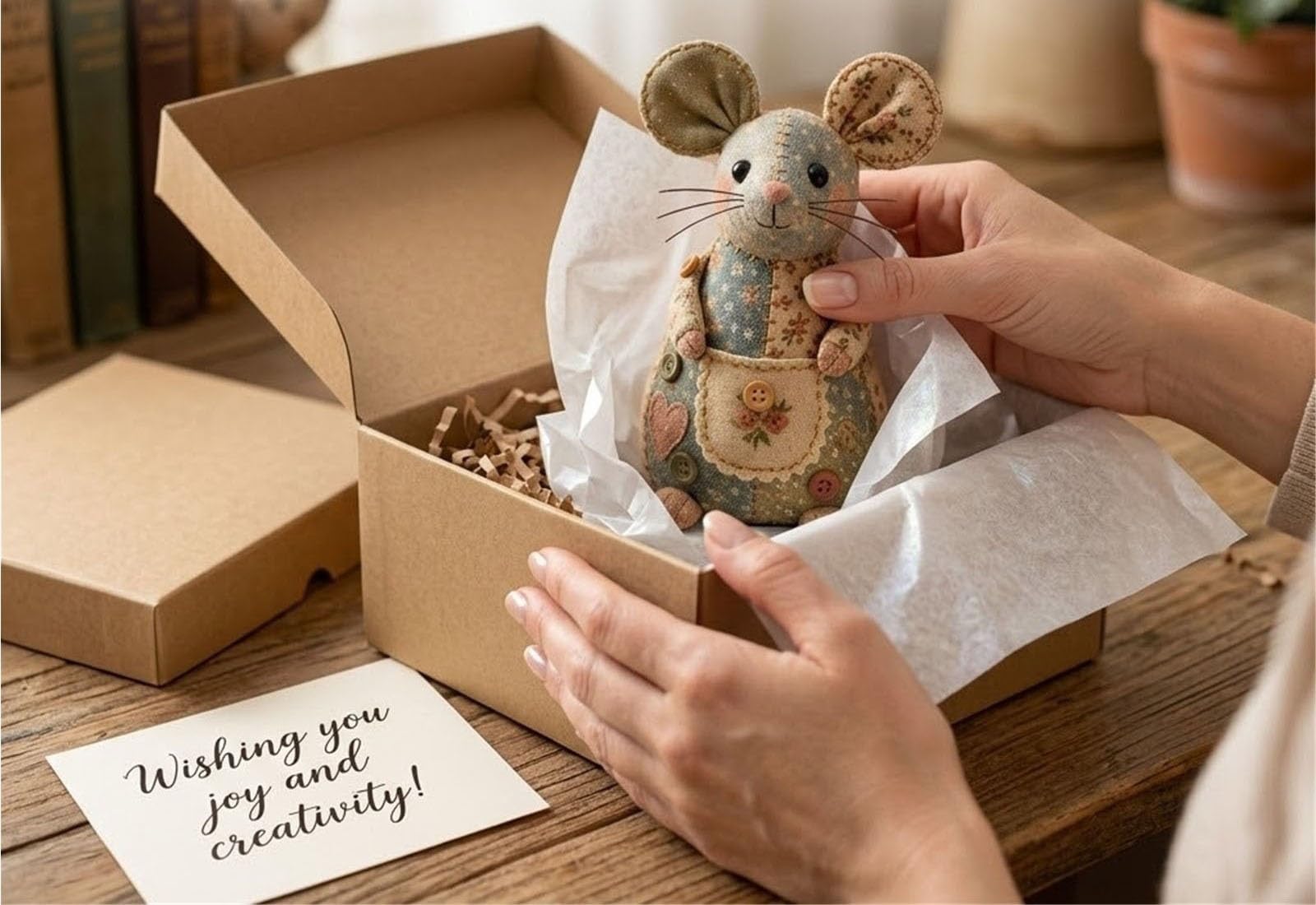 Patchwork-Maus-DIY-Set, Handgefertigtes Näh-Bastelset Mit Floraler Stofffüllung Und Knöpfen, Niedliches Stoffmaus-Ornament for Anfänger(3SET)