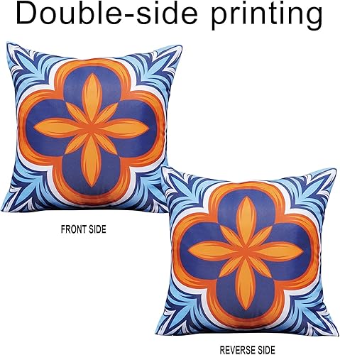 Miniatura 7 de ONWAY Juego de 4 fundas de almohada impermeables para exteriores de 18 x 18 pulgadas, diseño floral, bohemio, fundas decorativas para cojín de