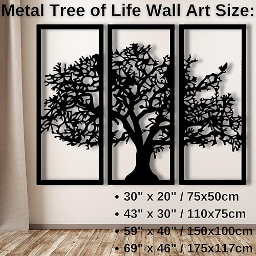 Miniatura 4 de Gamino Arte de pared de metal árbol de la vida, arte de pared de árbol de metal, decoración de pared de metal de 3 piezas, esculturas de metal para