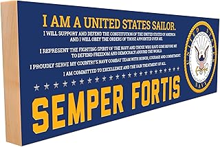 Semper Fortis Wooden Sign – Officially Licensed U.S. Navy Sign with Navy Creed & Logo, Solid Maple, Freestanding & Wall Display, Embossed Design