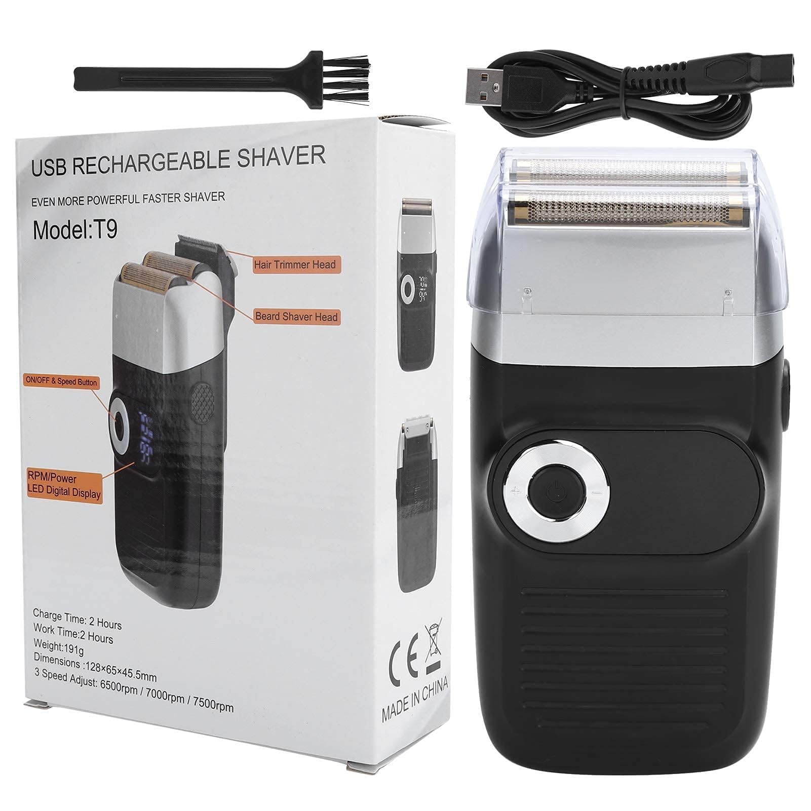 Yosoo Rasoir Électrique Homme Chauve, Coupe Barbe 2en1 USB LCD