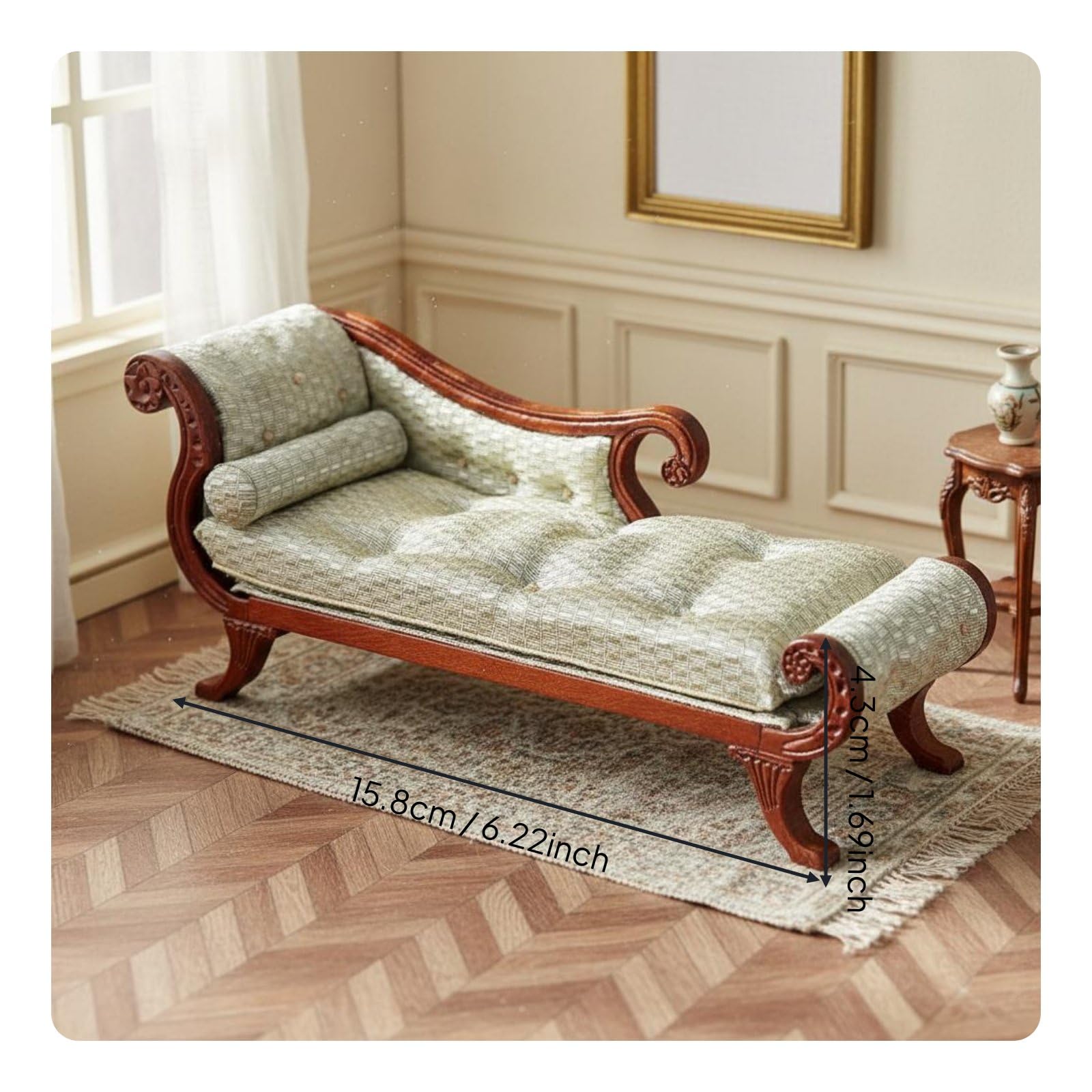 Divano Miniatura Casa Delle Bambole Sedia Miniatura Legno Tessile Dettagli Ricercati Artigianali Adatto per Esposizione Creatività Collezione Mobili Miniatura, Mogano