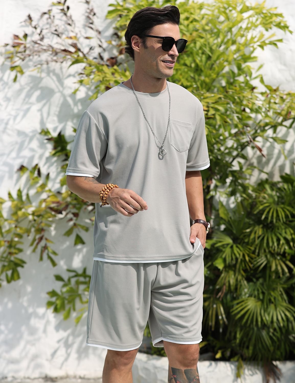 Men's Fashion 2 Piece Waffle Shirt and Shorts Sets Summer Beach Outfits Casual Tracksuits Set with Pockets - Image 3