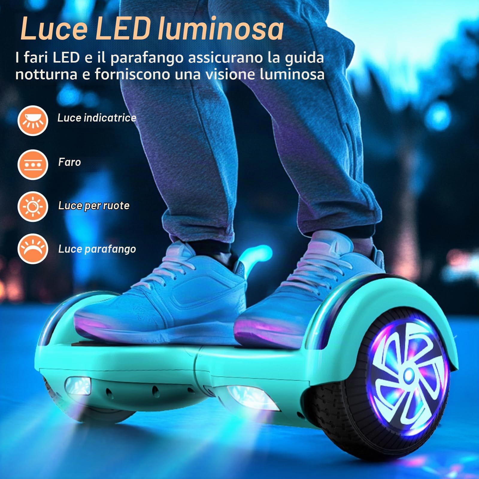 Hoverboard 6,5 pollici Overboard, hoverboard fuoristrada Gyropod, scooter elettrico autobilanciato con Bluetooth e LED per bambini e adulti