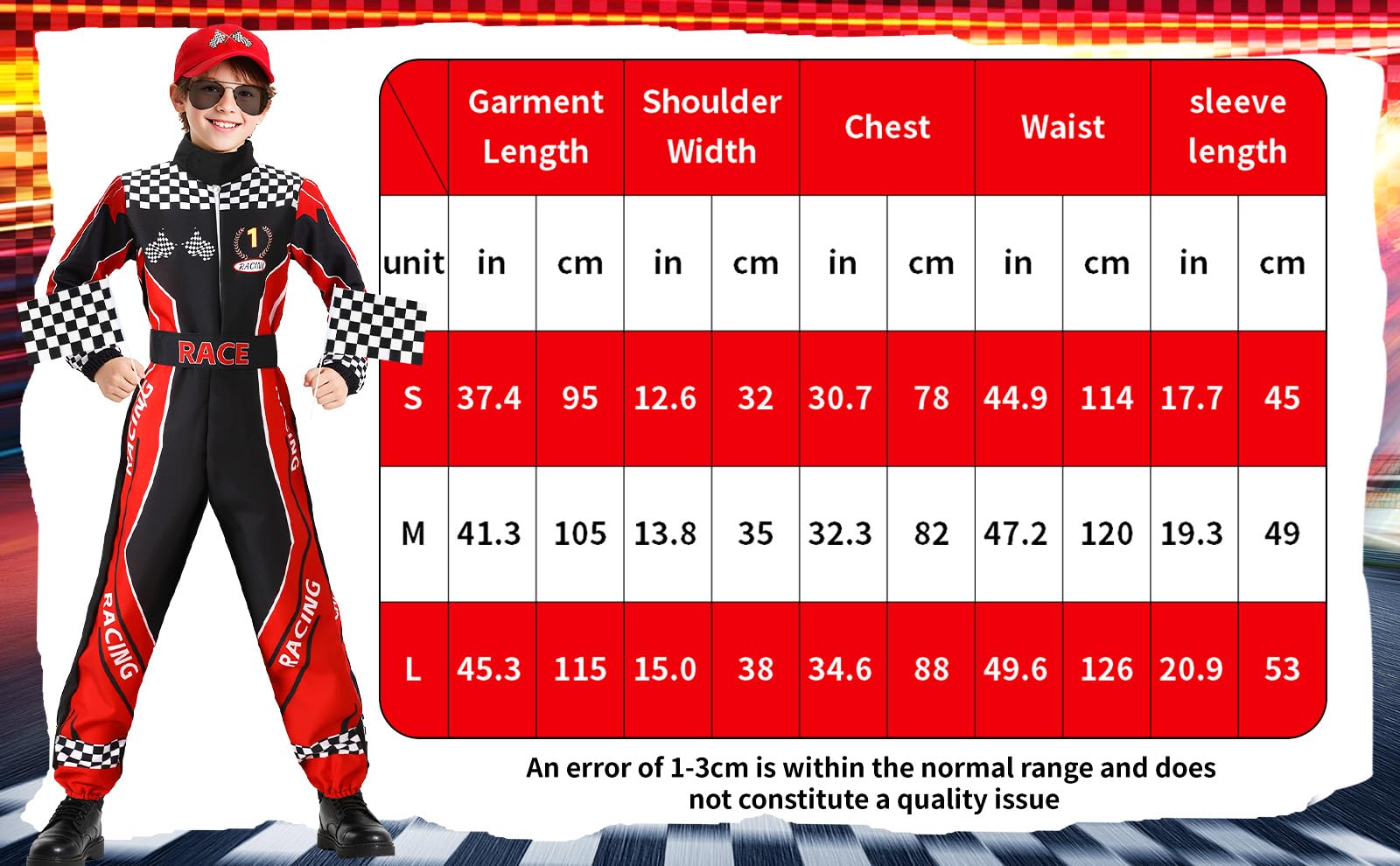 Skknuny Race Car Driver Costume Boys Racer Jumpsuit With Car Cap Kids Dress Up for Halloween (L), Red - Image 4