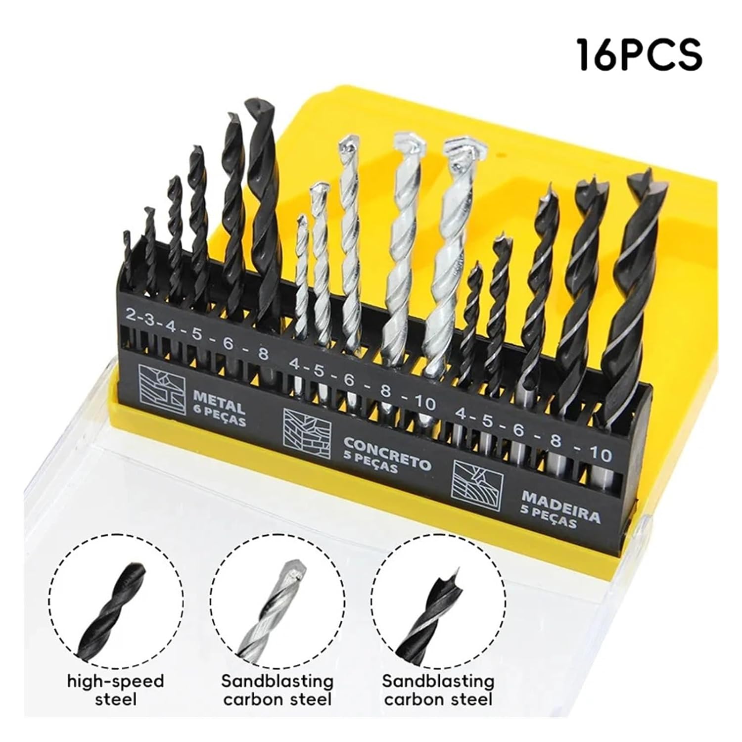 16pcs Bits Set for Wood Metal Plastic, Professional Twist, Construction & Woodworking Tool