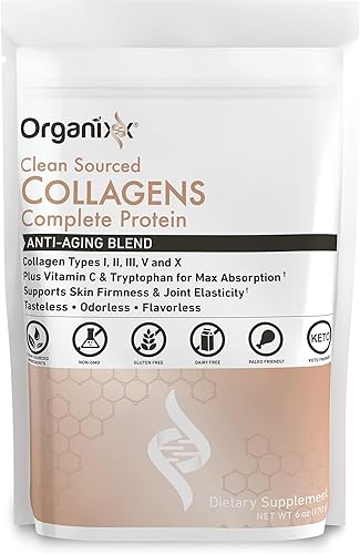 Organixx Colágenos de origen limpio - Proteína completa - 20 porciones - Polvo de colágeno múltiple con vitamina C - Colágeno hidrolizado tipos I,
