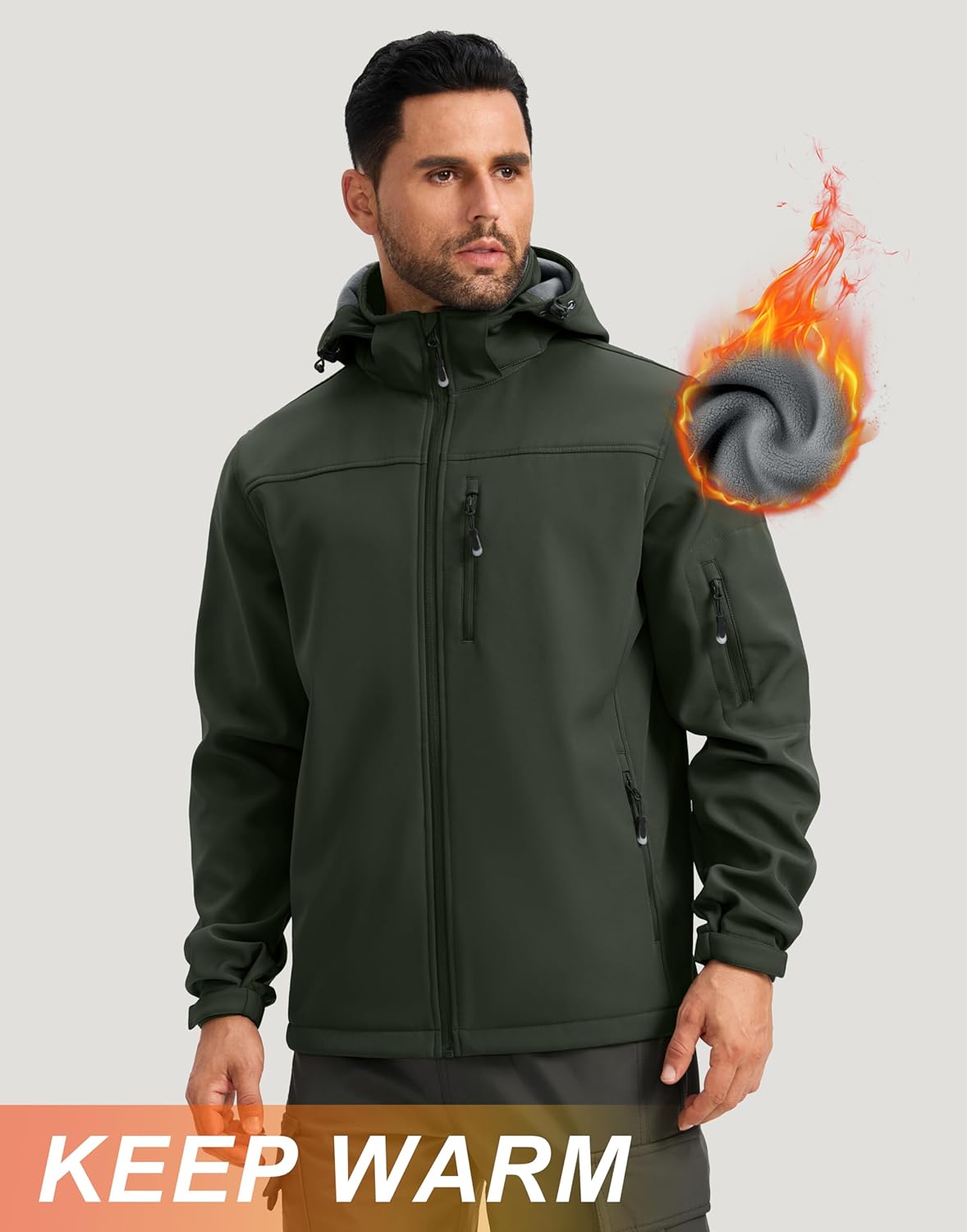 Pudolla Men's Softshell Jacket Fleece Lined Water Resistant Hooded Winter Coats for Men Outdoor Work Hiking with Pockets - Image 3