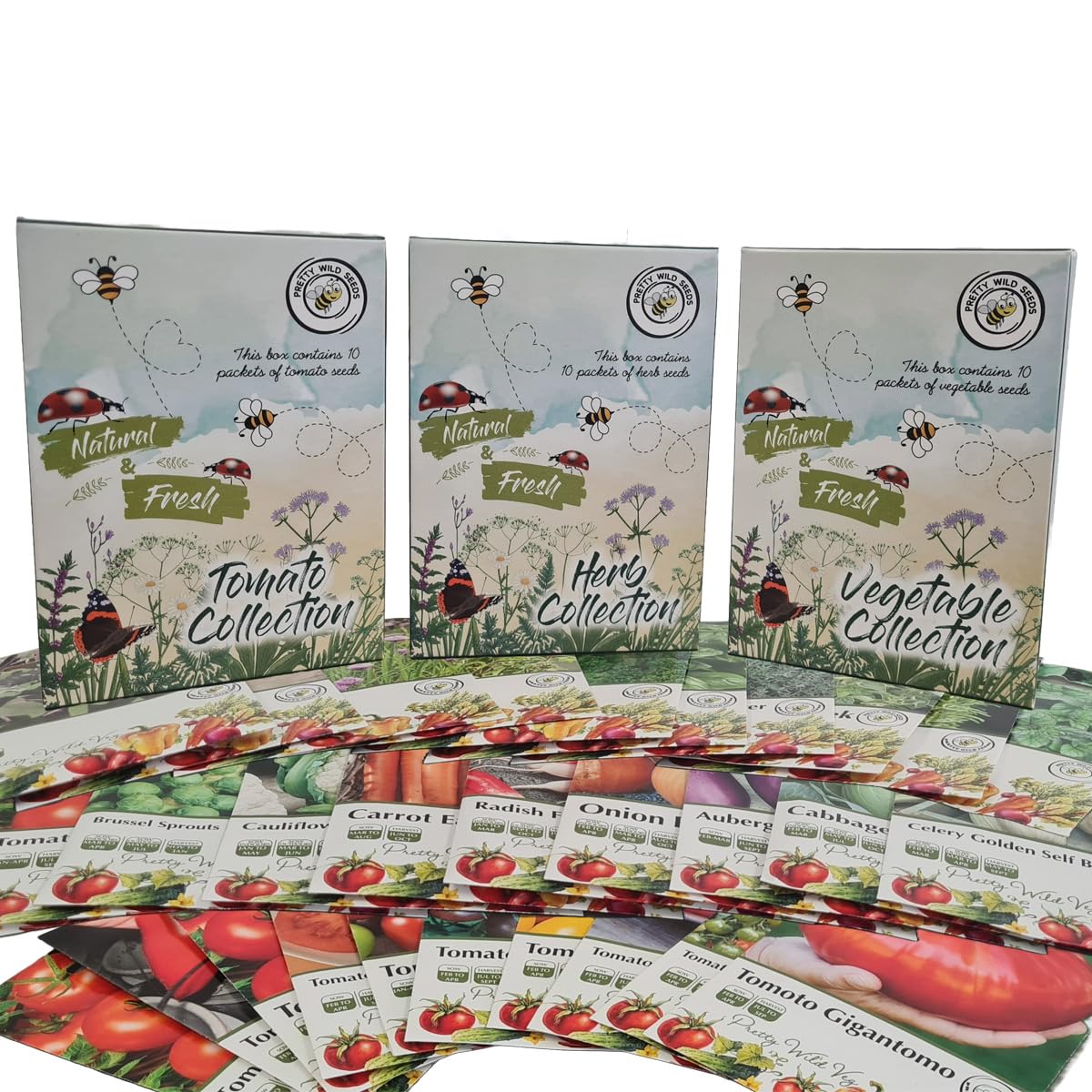 Vegetable Herb Tomato Seed Gift Box with 10 Pictorial Packets of Seed Great Gift Present Gardener Allotment (1 of Each Collection)
