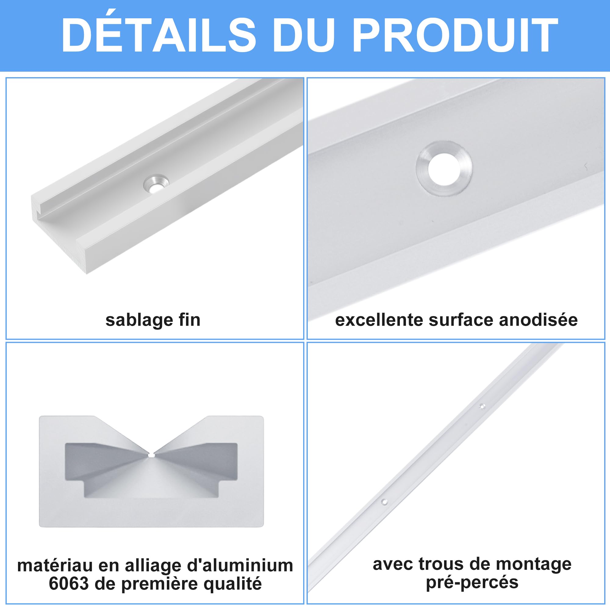 uyoyous Rail en T Aluminium 800mm, 4 Pièces Rainure en T pour Travail du Bois, Scies à Table & Établis - Montage Facile avec Vis