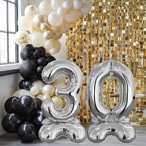 Miniatura 2 de Globo plateado con el número 30, globo gigante de helio, globo de Mylar para aniversario de cumpleaños de 30, 50 pulgadas