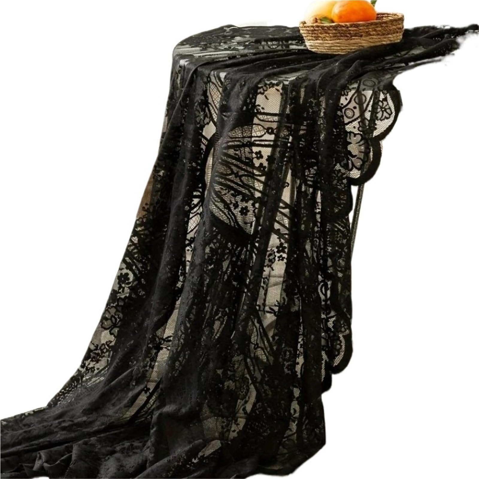 HYFEUOKF Vintage Lace Tablecloth Hollowed Out Round Suitable For Decorating Party Restaurant(Black,150cm)