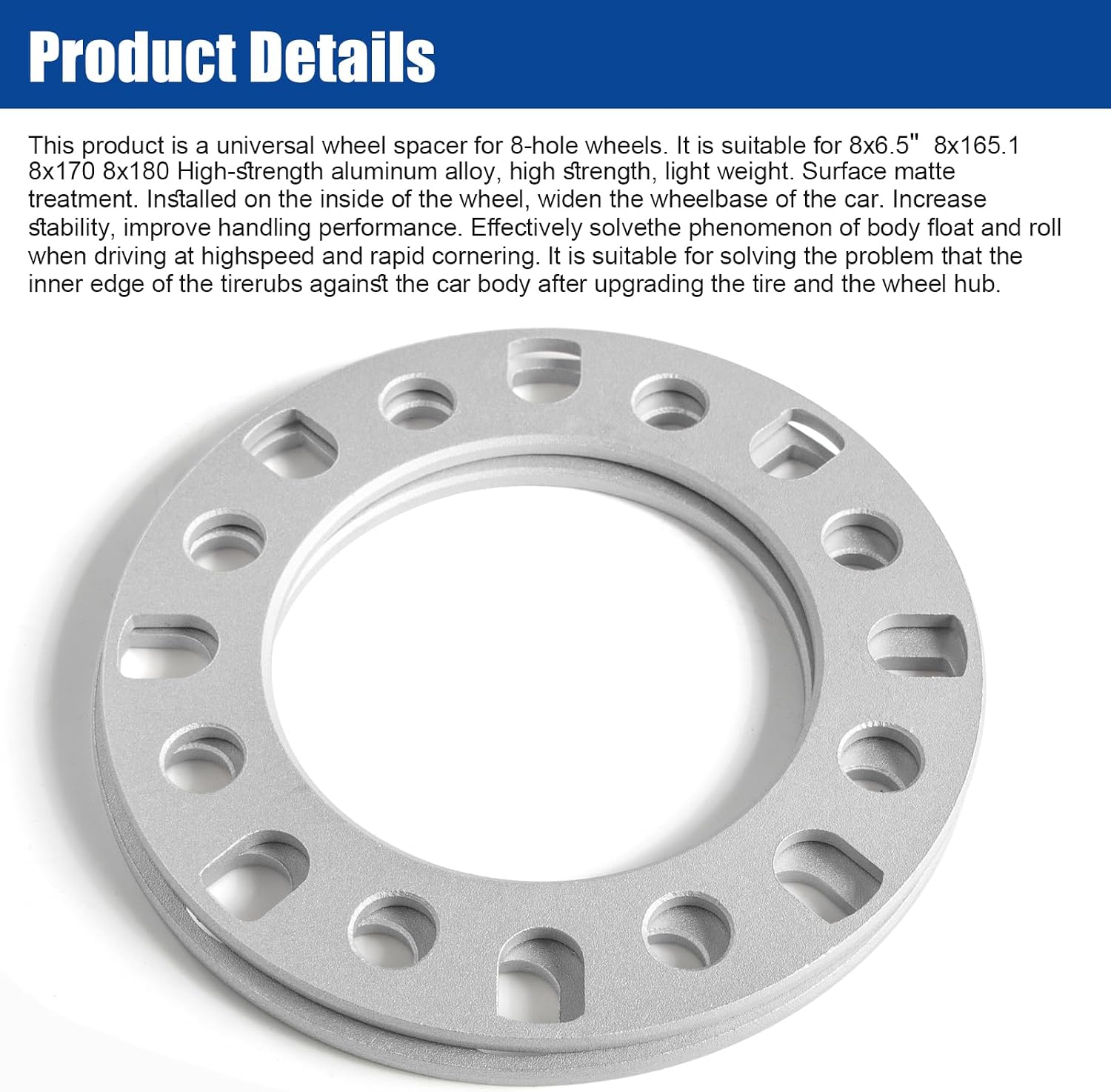 JiiinMiiin 4pcs Chrome 1/4"(6mm) 8x165.1 8x170 8x180 8 Lug Wheel Spacers