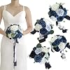 Lookein Set of 4 Bridesmaid Bouquet 7 Inch Artificial Flowers Bridal Bouquet Tossing Bouquet for Wedding Ceremony Anniversary Bridal Shower, Classic Navy Blue