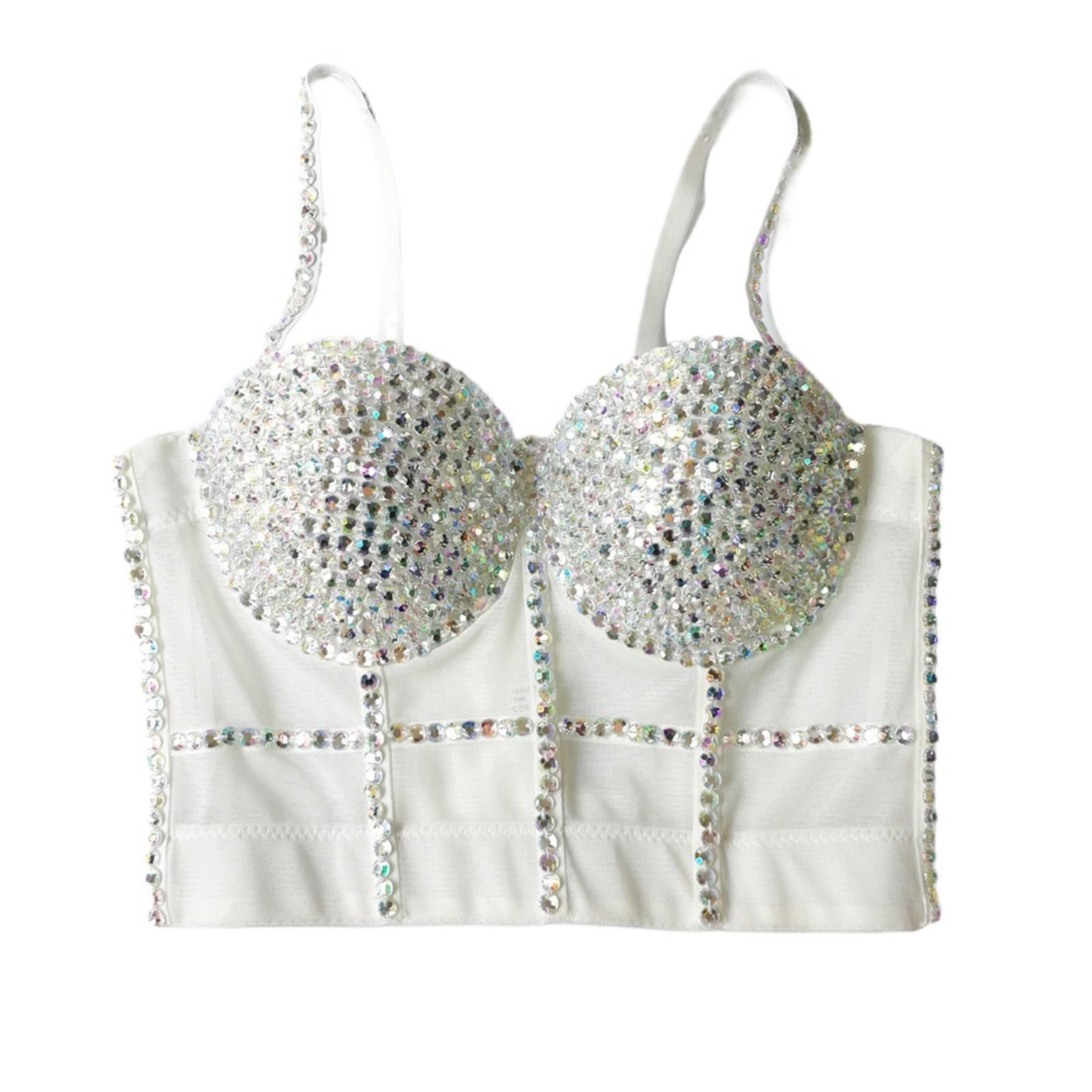 Top Corto Bustier da Donna con Catena In Strass Lucido e Cinturini Staccabili