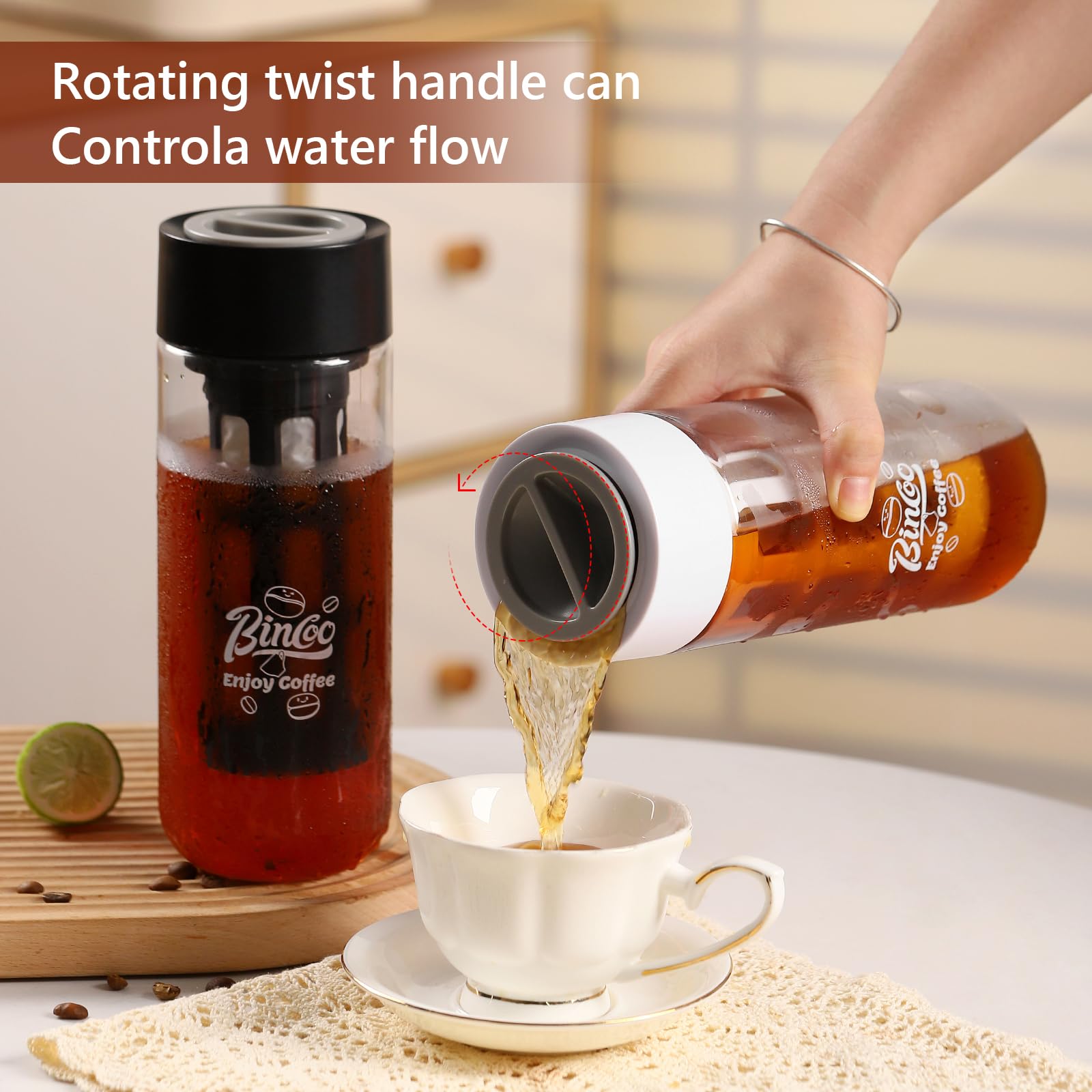 Bincoo Multi-Functional 650ML Cold Brew Coffee Maker with 300-Mesh Filter,Leak-Proof Plastic Cup for Coffee and Fruit Tea,Portable Coffee Maker for Travel Home Office (black)