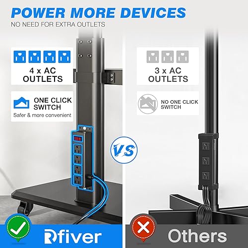 Miniatura 9 de Rfiver Soporte de TV con ruedas para televisores de 32 a 70 pulgadas, moderno soporte de TV portátil de esquina con ruedas mejoradas, 9 niveles de