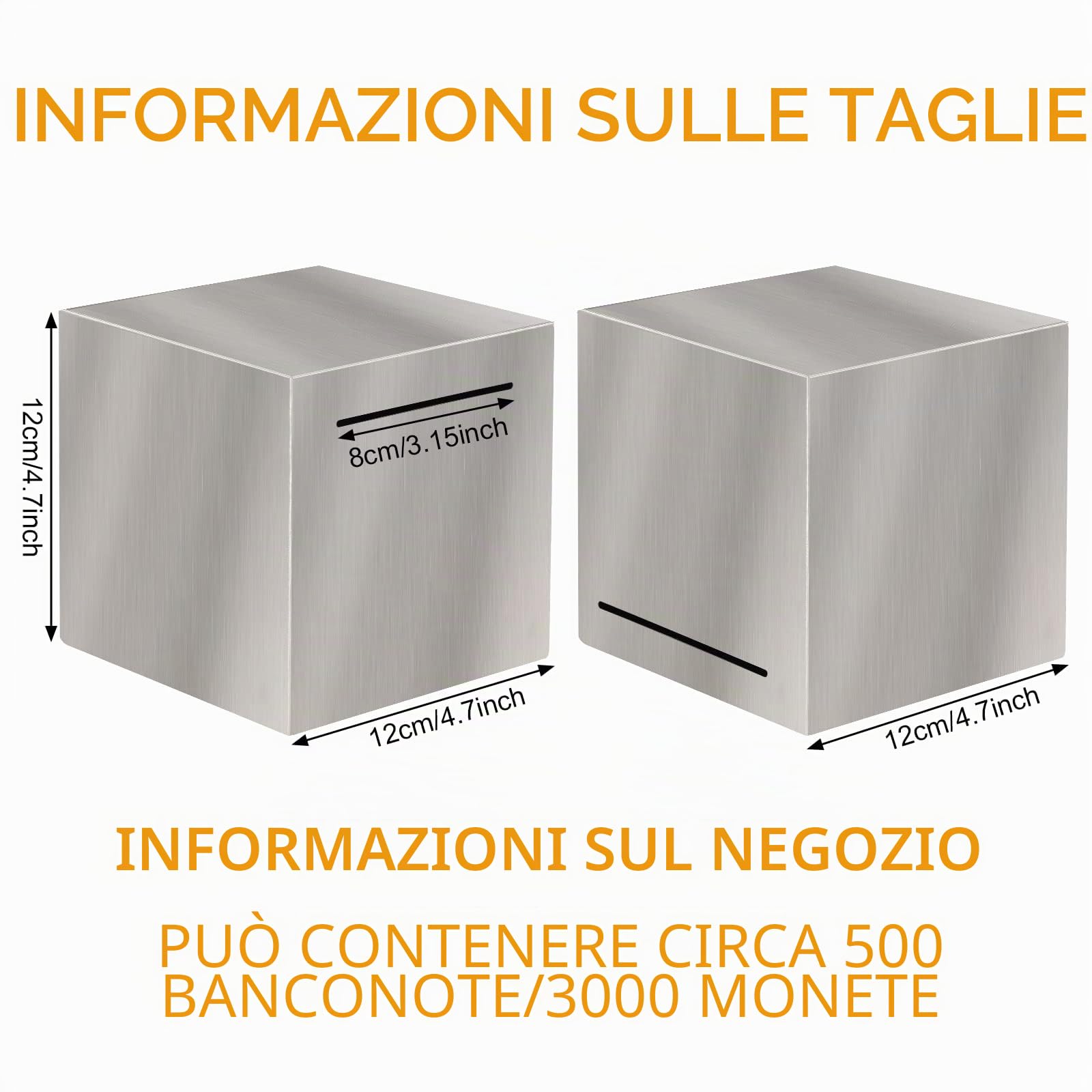 PHOGARY Salvadanaio per adulti, salvadanaio non apribile in acciaio inox, scatola di risparmio per monete (12 cm, argento)